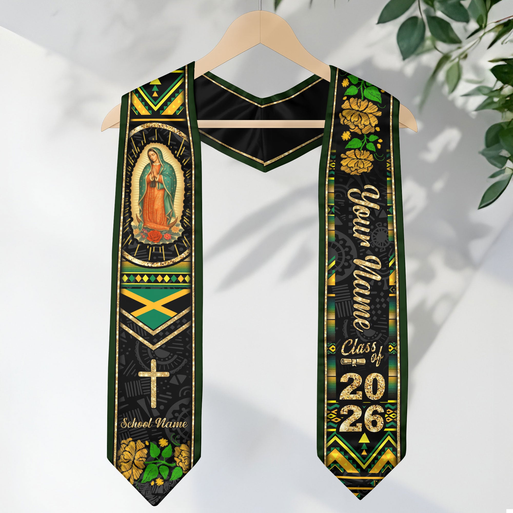 Customized Jamaica Graduation Stole Showcasing Jamaican Flag Colors, Graduation Sash for Class of 2026