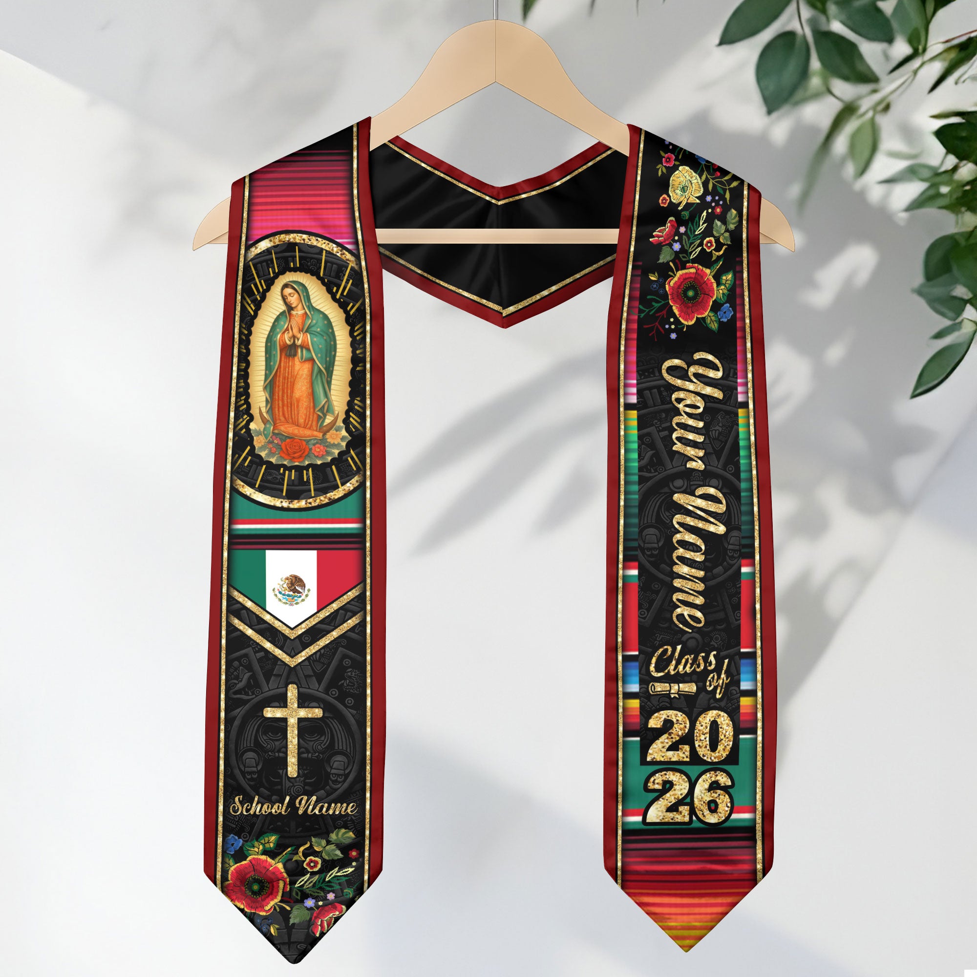 Mexico Flag Graduation Sash 2026, Mexico Graduation Stole, Signature Detail for Graduates