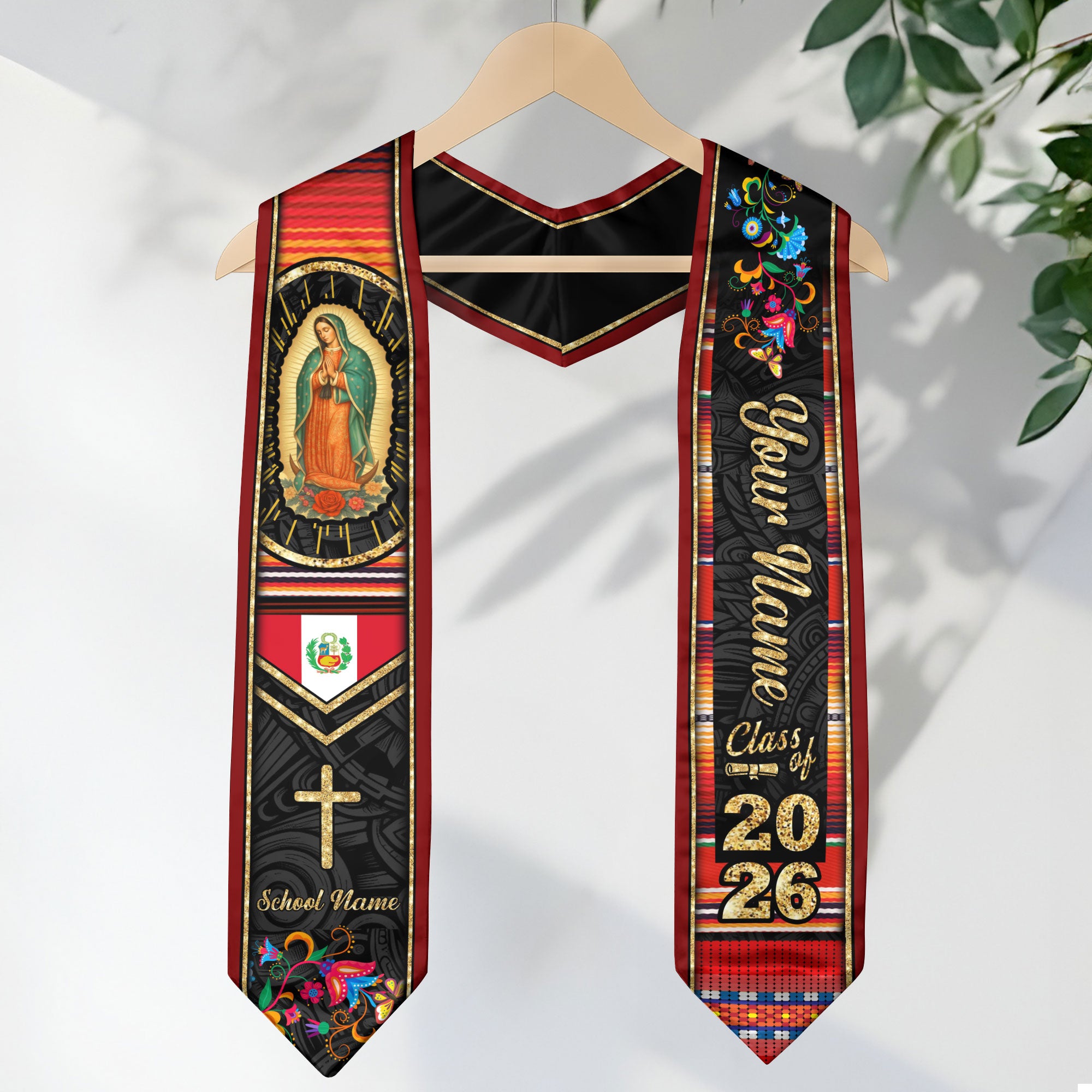 Customized Peru Graduation Stole Featuring Peruvian Flag Design, Graduation Sash for the Class of 2026