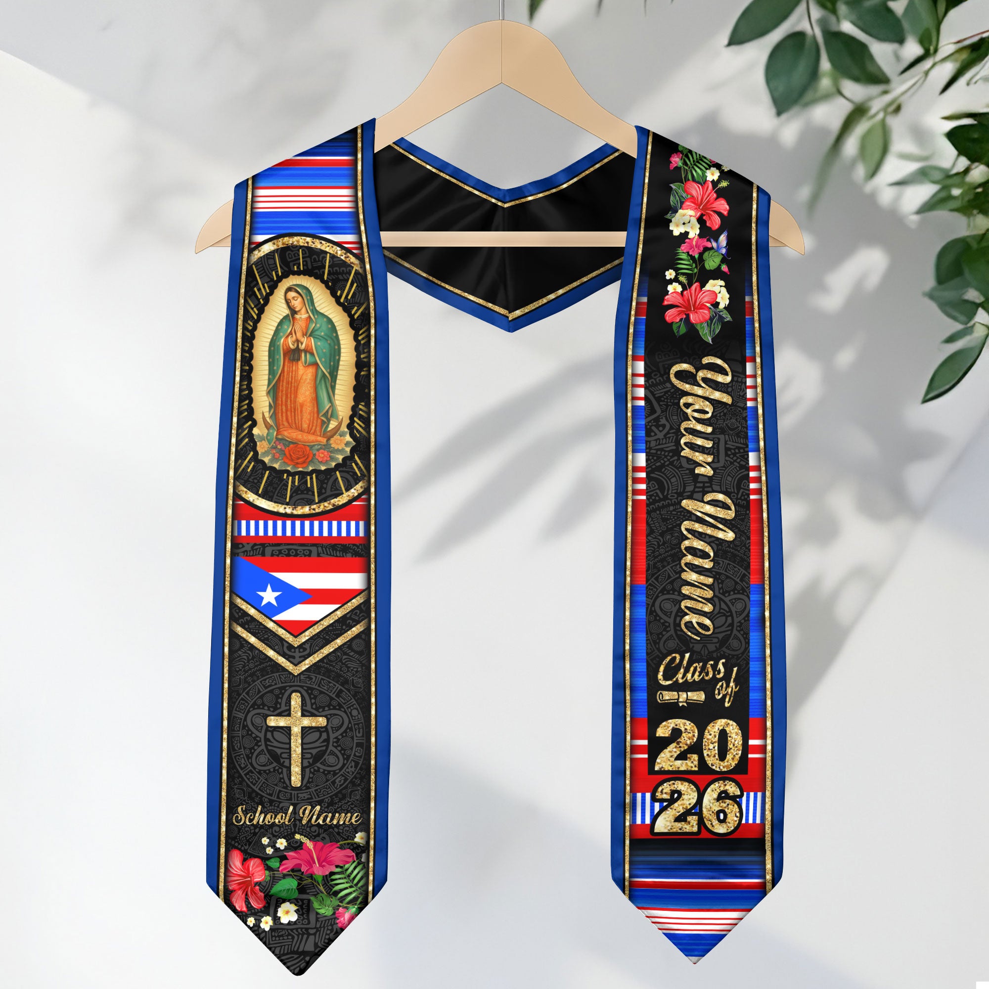 Customized Puerto Rico Graduation Stole Highlighting Puerto Rican Flag Theme, Graduation Sash Class of 2026