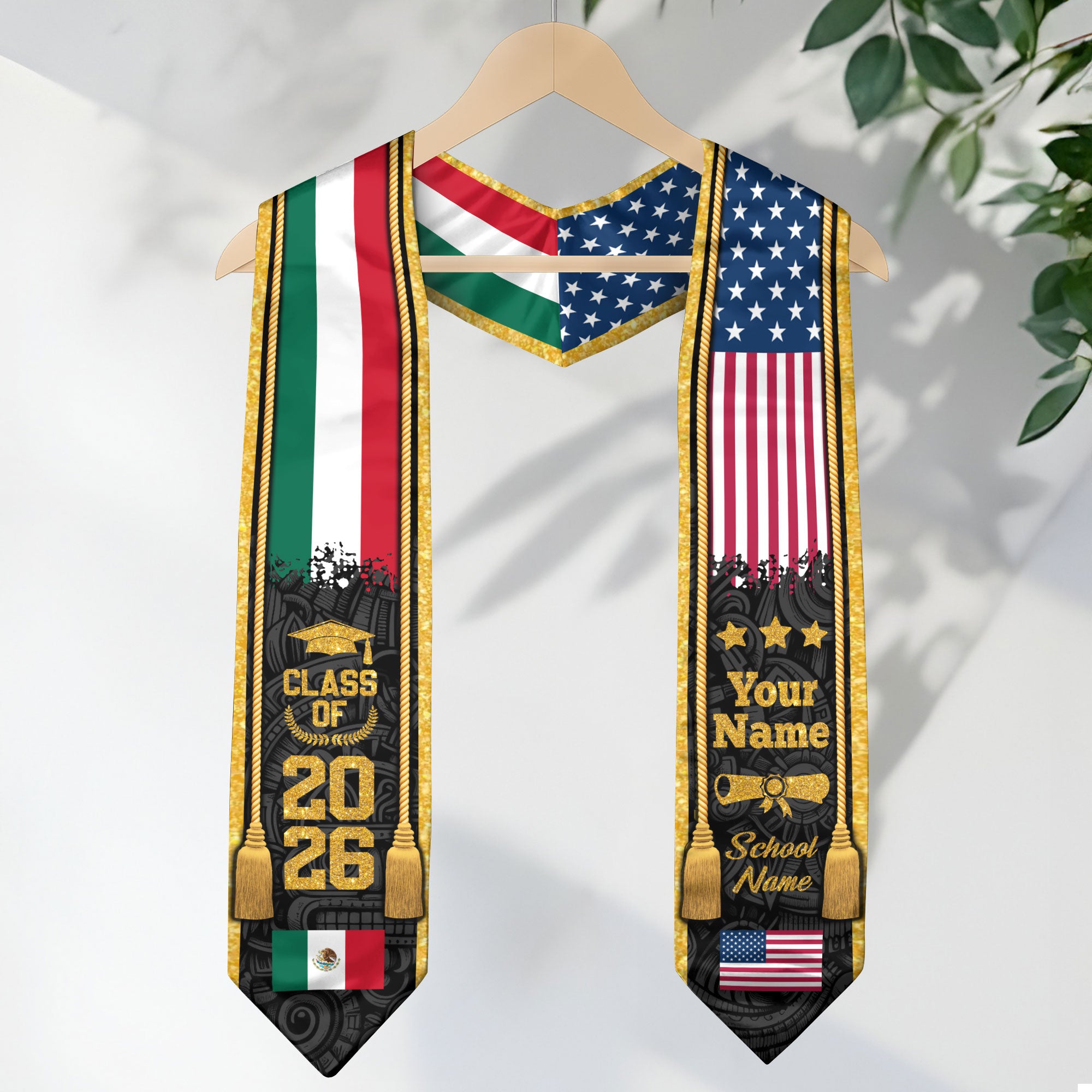 Mexico Graduation Stole 2026, Mexican Flag Sash, Tailored Detail for Class of 2026 Grads