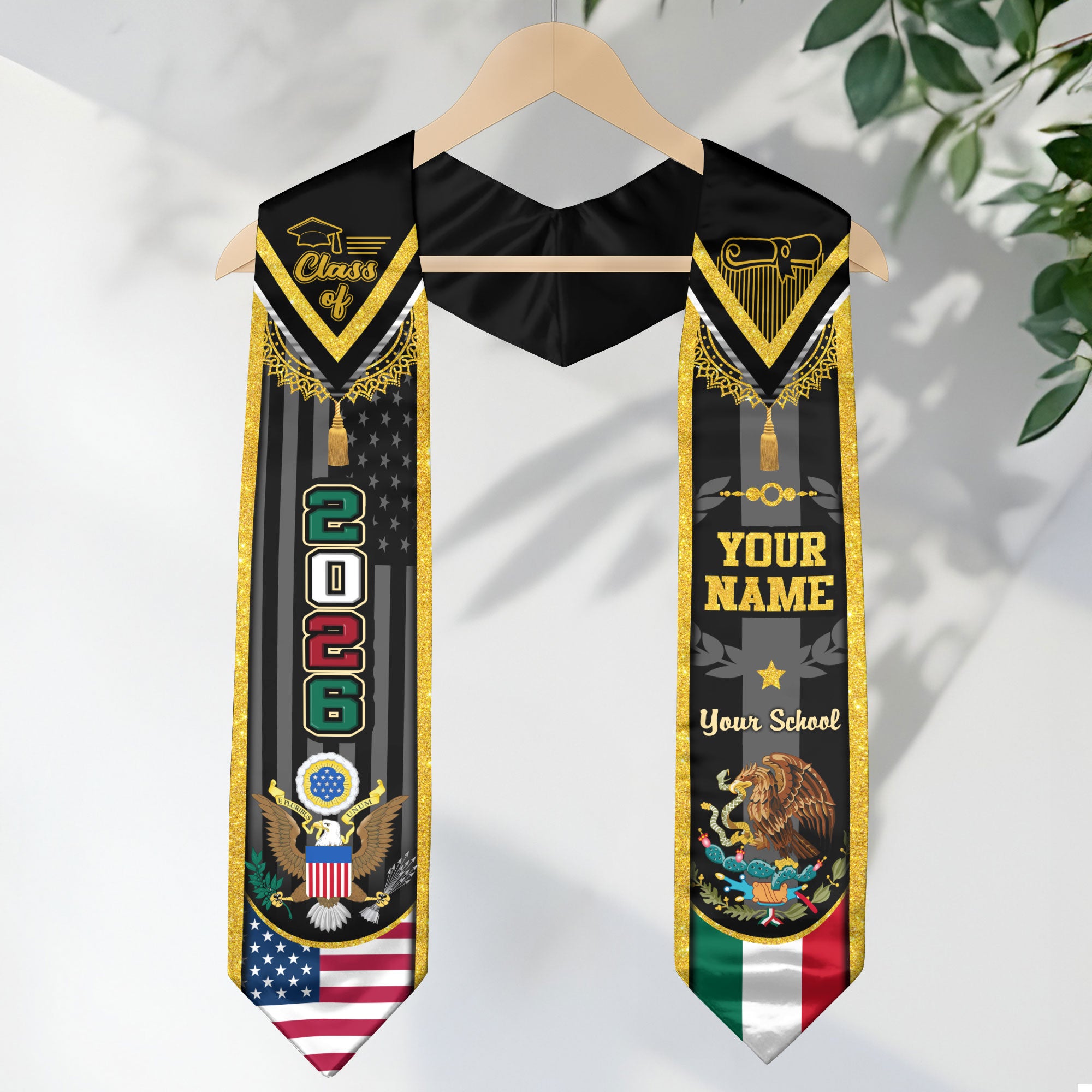 Mexican Flag Graduation Sash 2026, Mexico Stole, Signature Custom Finish for Graduates