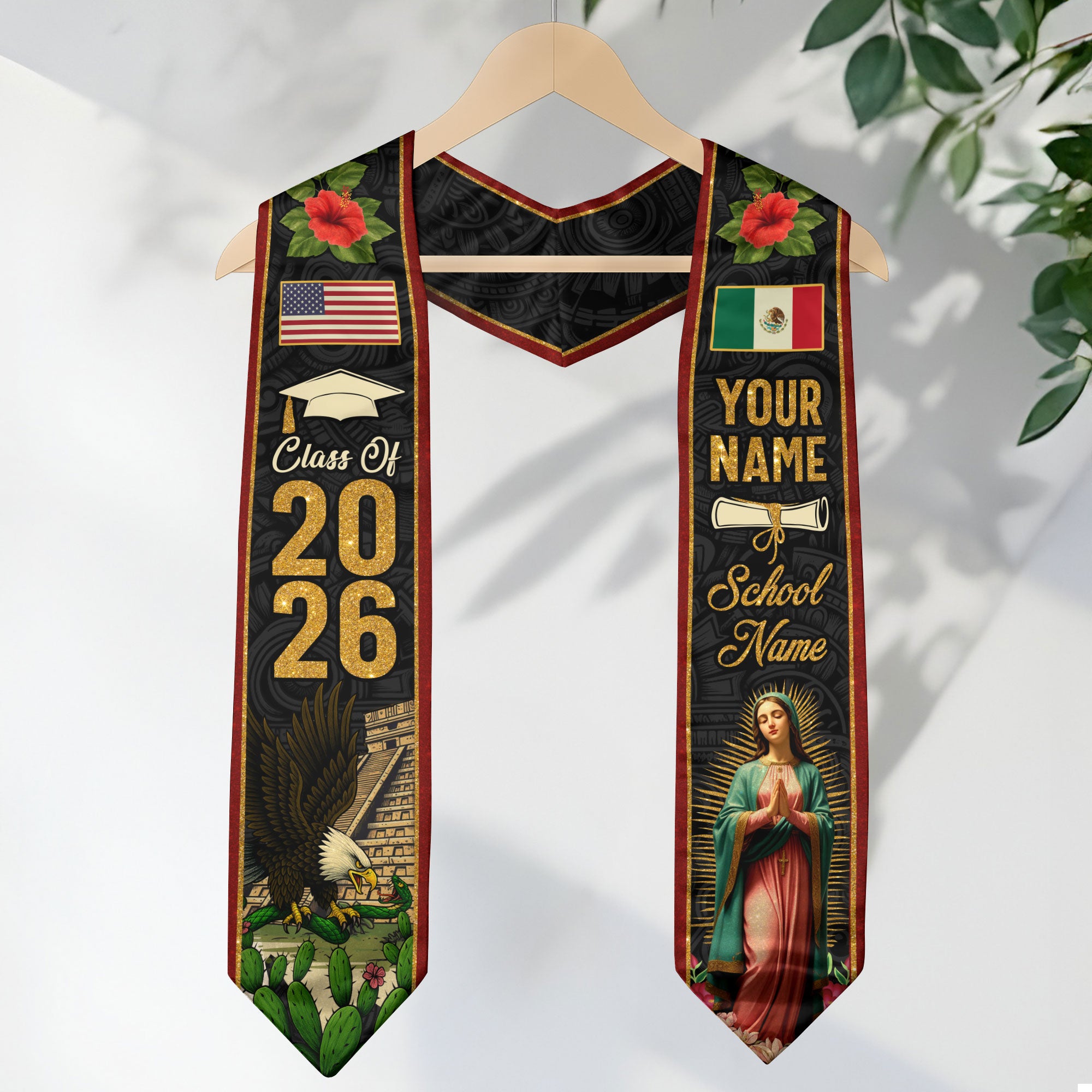 Mexican Graduation Stole 2026, Mexico Flag Sash, Personalized Accent Option for Ceremony