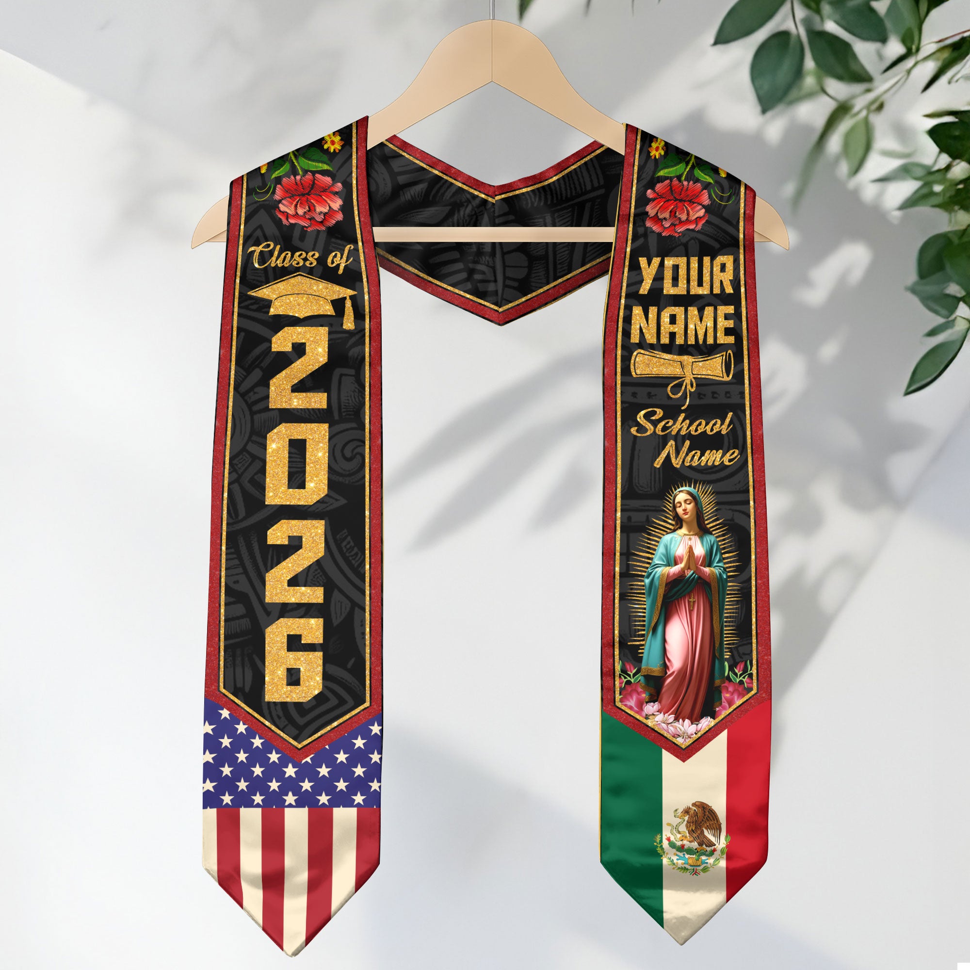 2026 Mexican Flag Sash for Graduation, Mexico Stole for Grads, Personal Detail Option