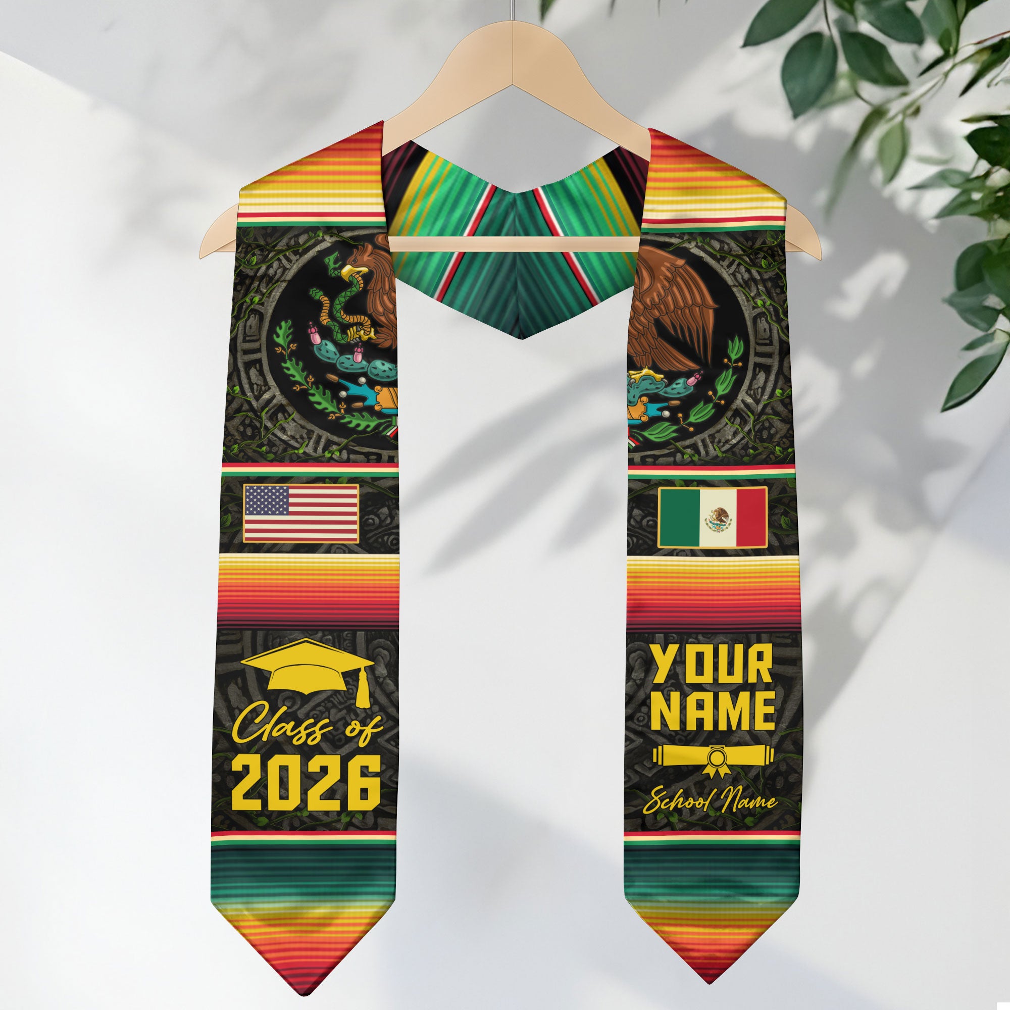Mexico Graduation Stole 2026, Mexican Flag Graduation Sash, Add Details Option for Grads