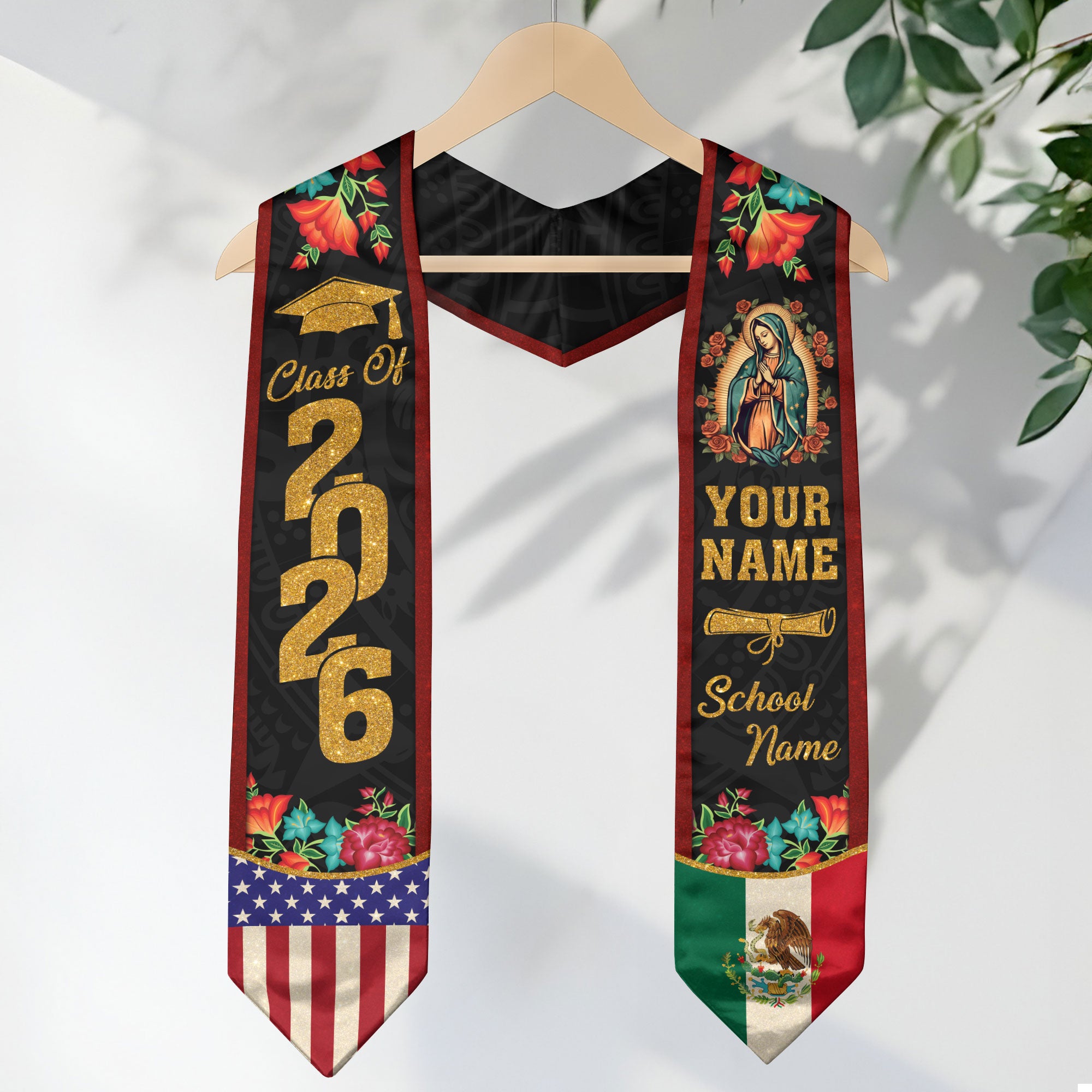 2026 Mexico Graduation Sash, Mexican Flag Stole for Graduates, Personal Detail Option