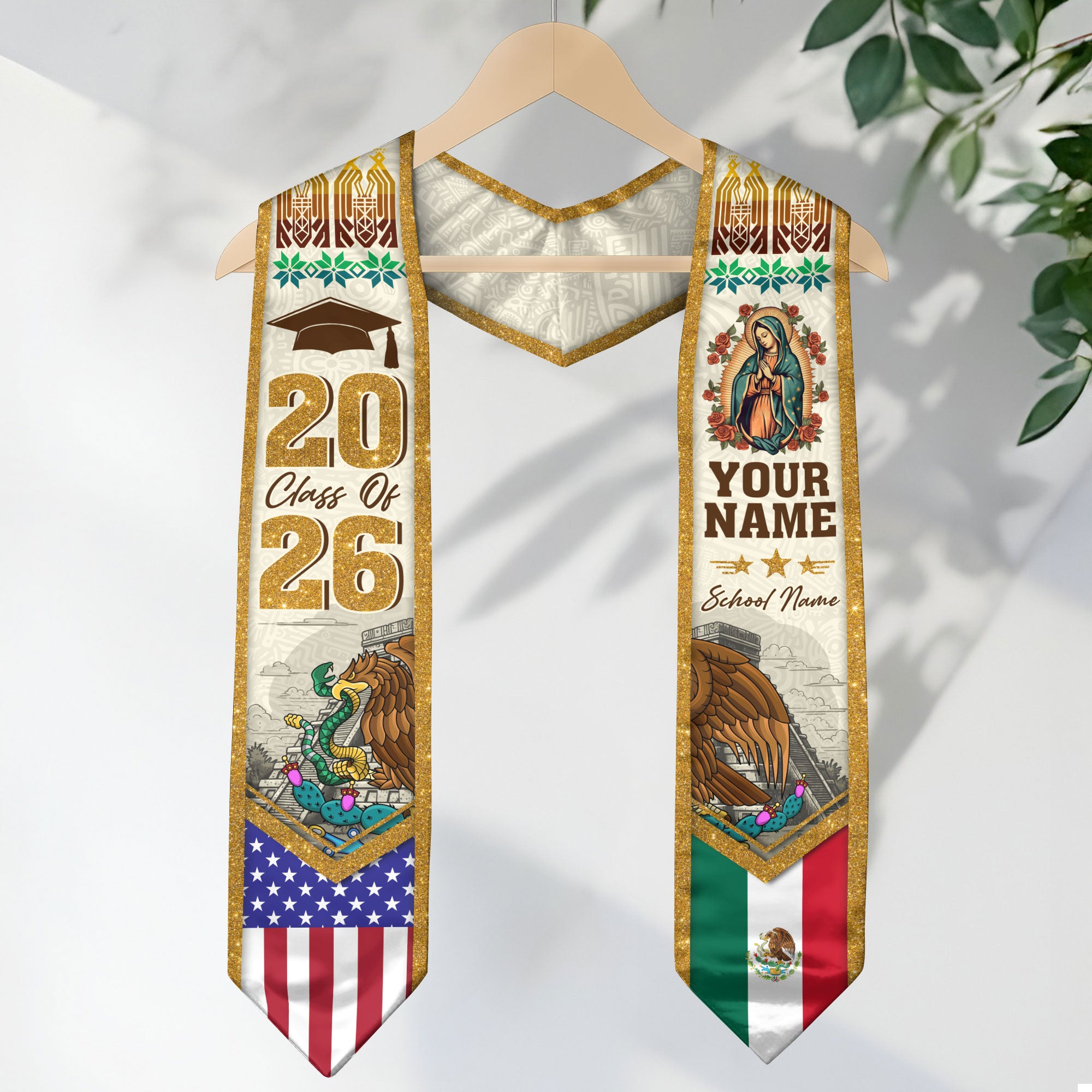Mexican Flag Graduation Stole 2026, Mexico Sash for Grads, Personalized Detail Option