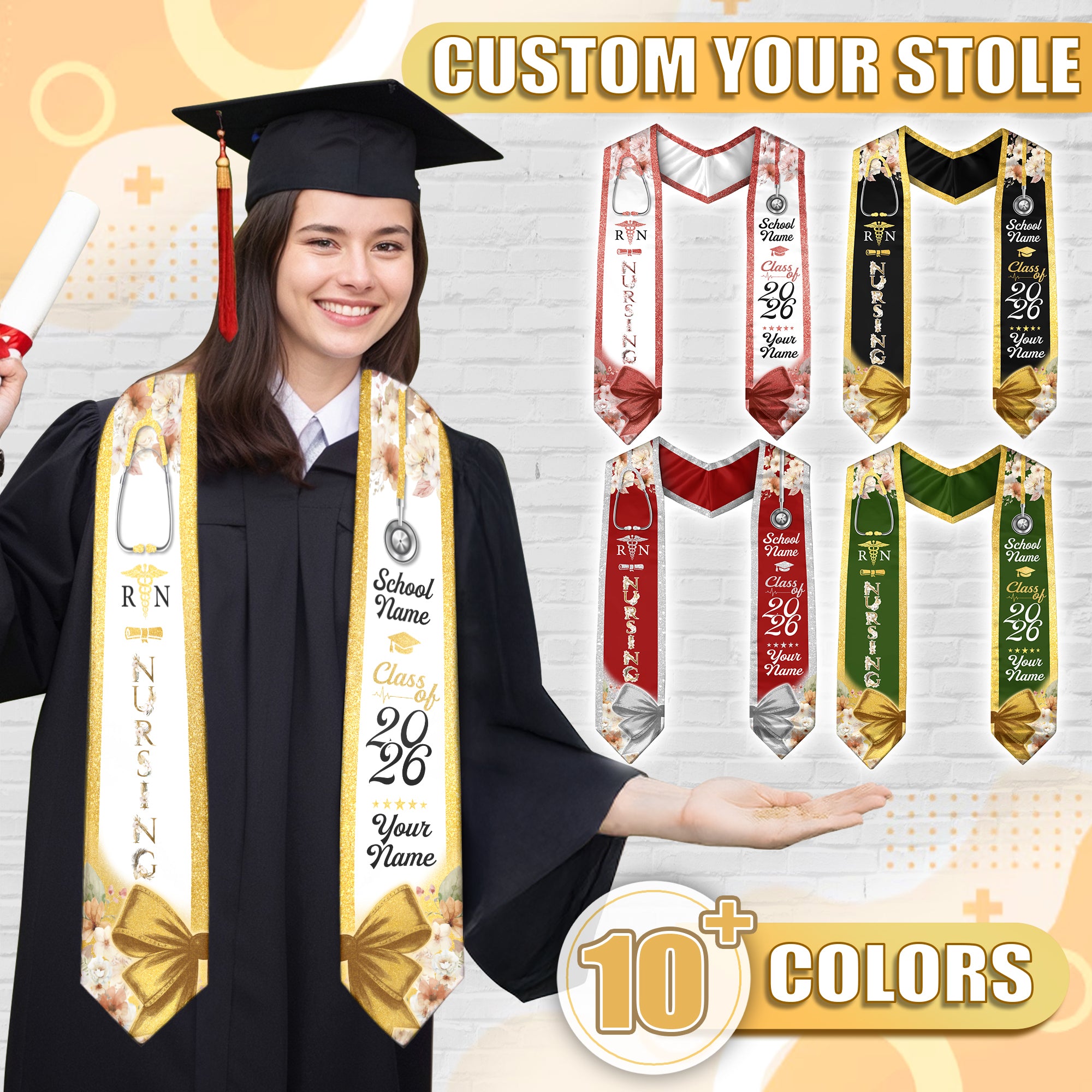 Customized Nursing Graduation Sash for RN and BSN Graduates, Ceremony Stole Class of 2026