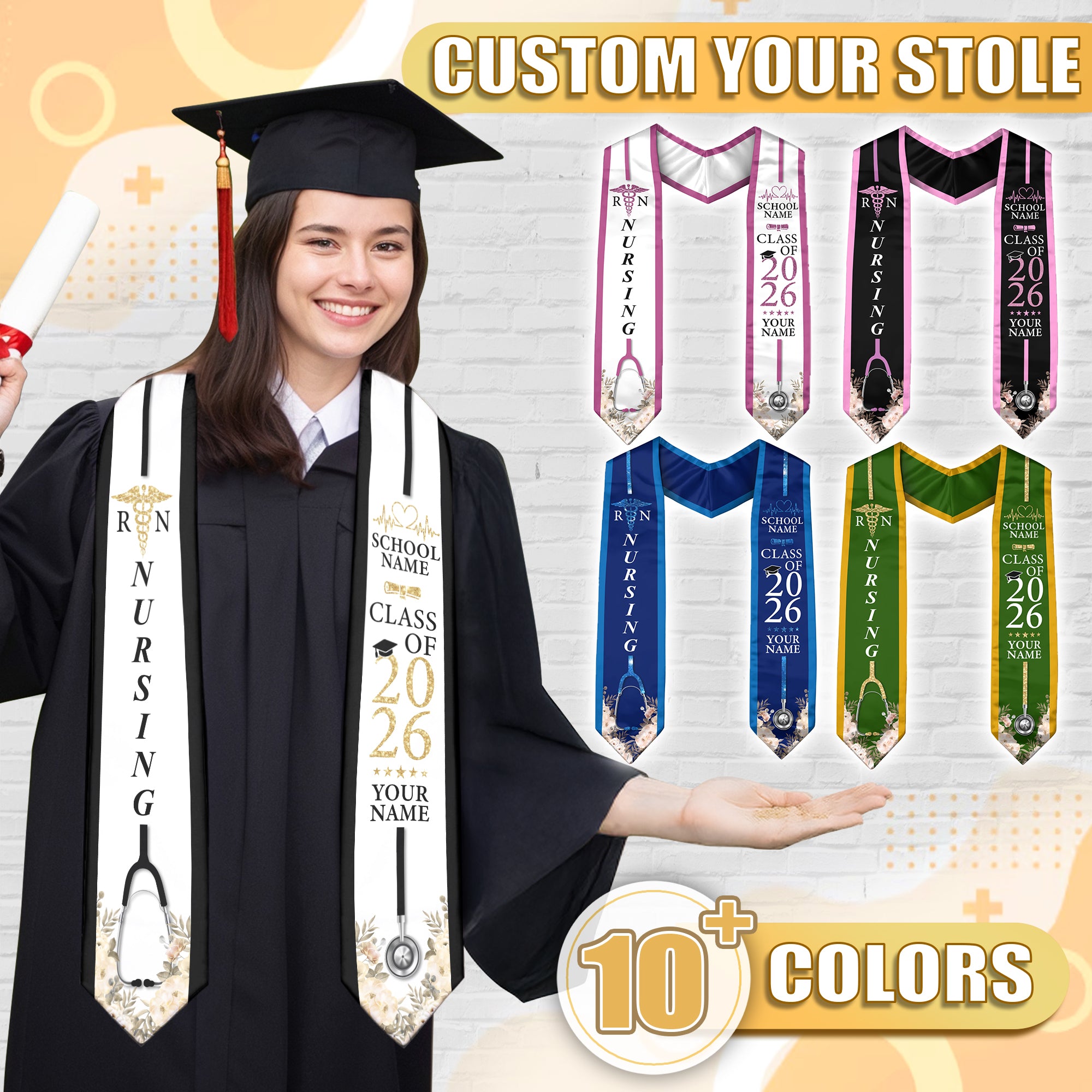 Customized Graduation Stole for Nursing Students, RN BSN Nurse Ceremony Sash for Class of 2026