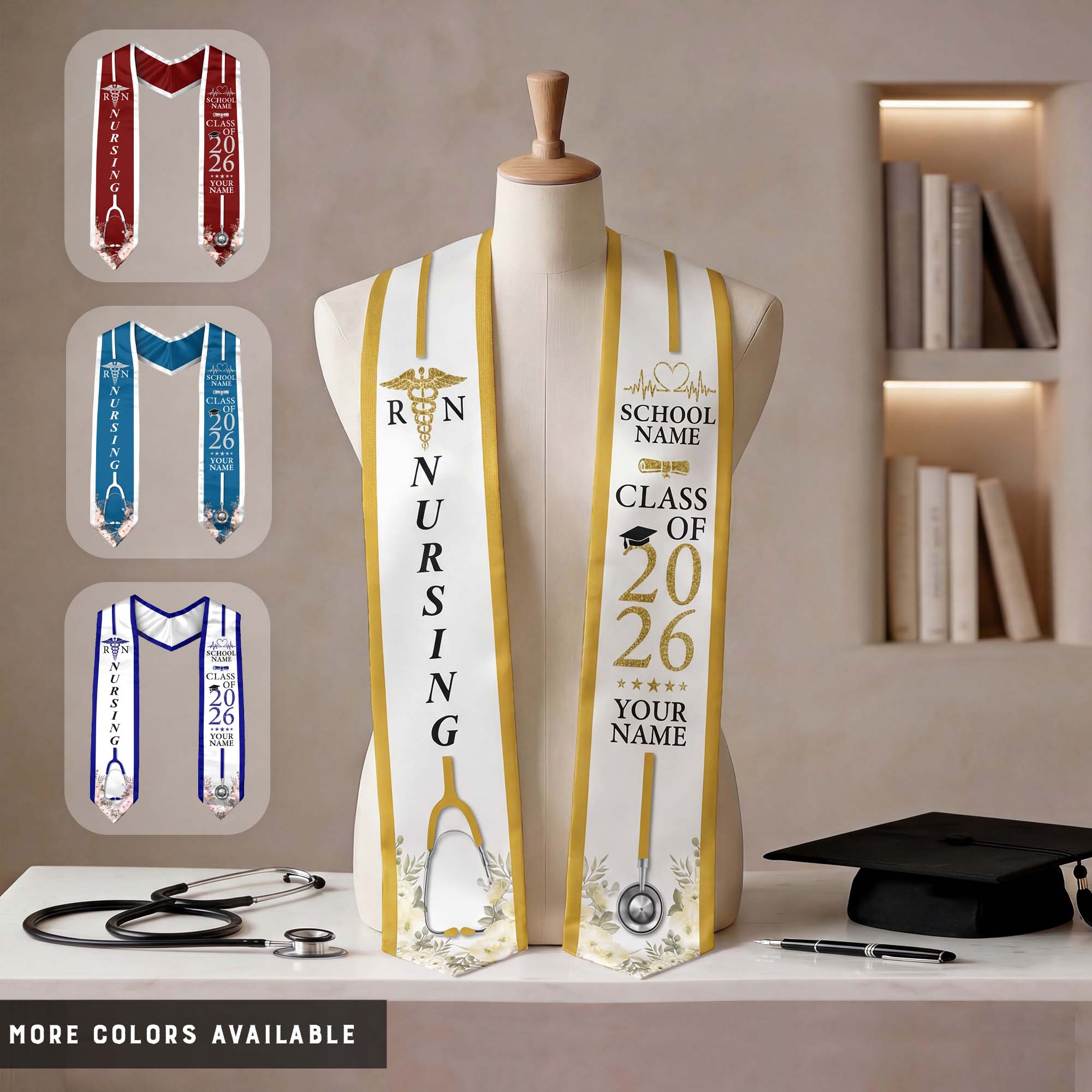 Customized Graduation Stole for Nursing Students, RN BSN Nurse Ceremony Sash for Class of 2026