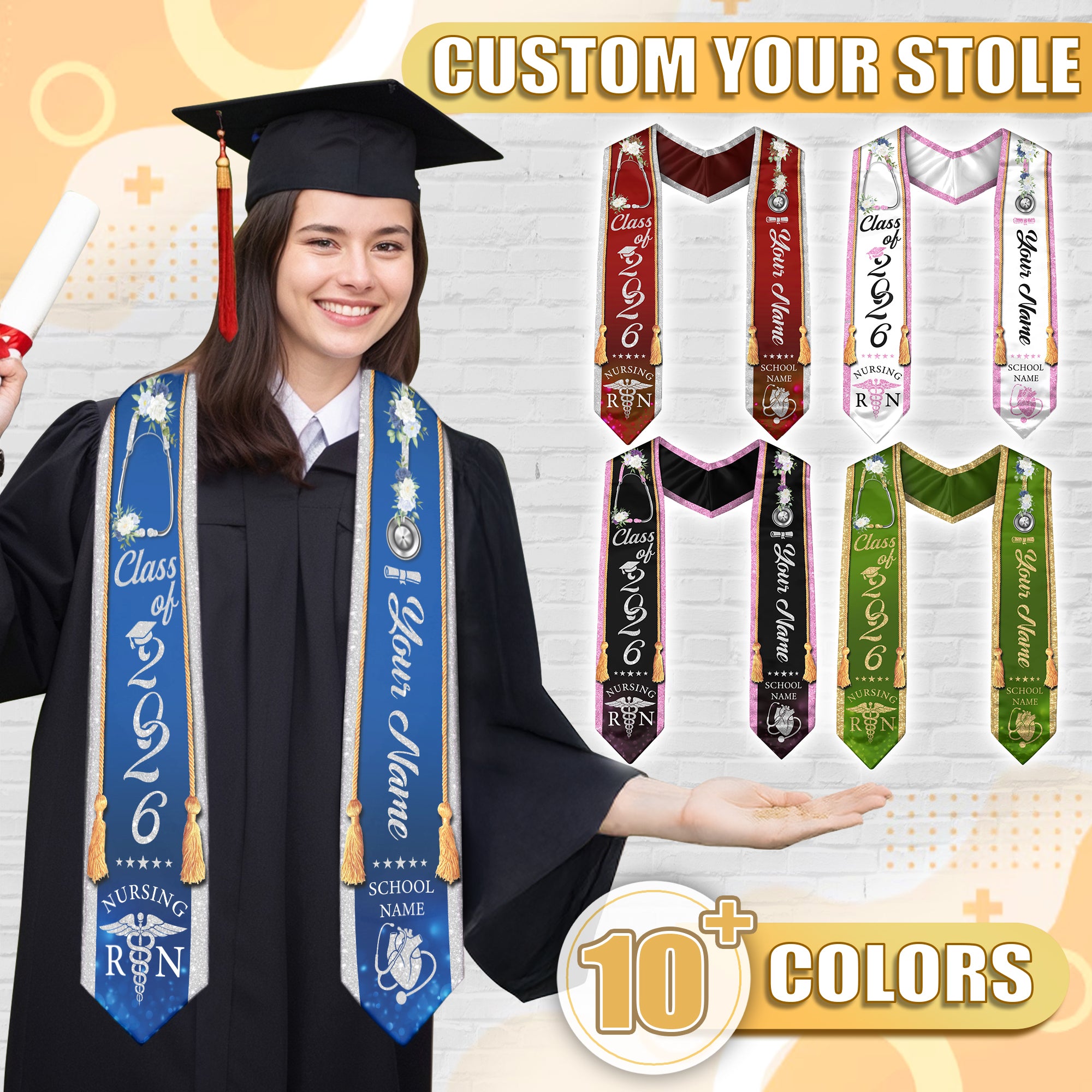 Customized RN Nurse Graduation Stole Highlighting Nursing Achievement, Graduation Sash 2026