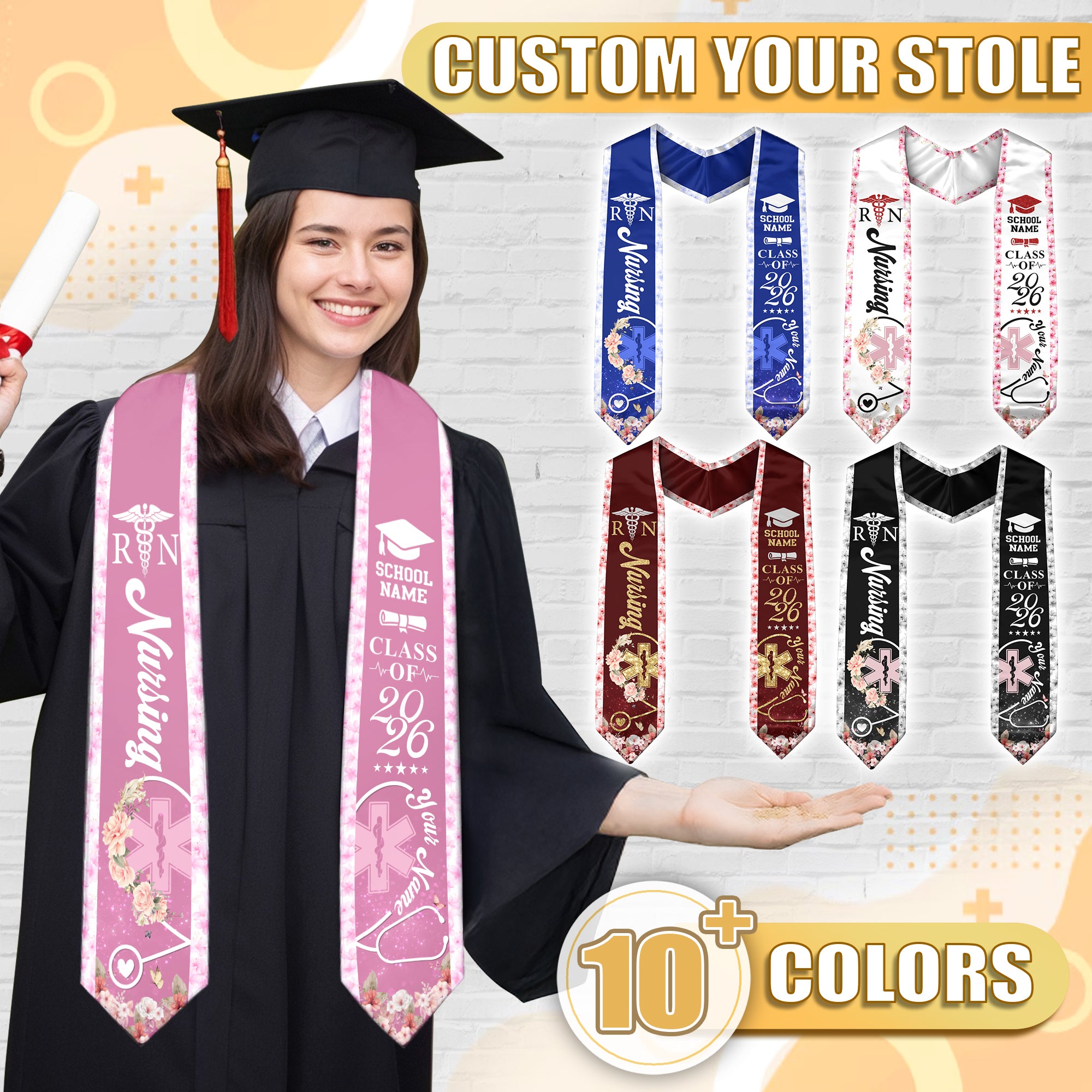 Customized Nursing Graduation Stole for Healthcare Graduates, RN Ceremony Sash Class of 2026