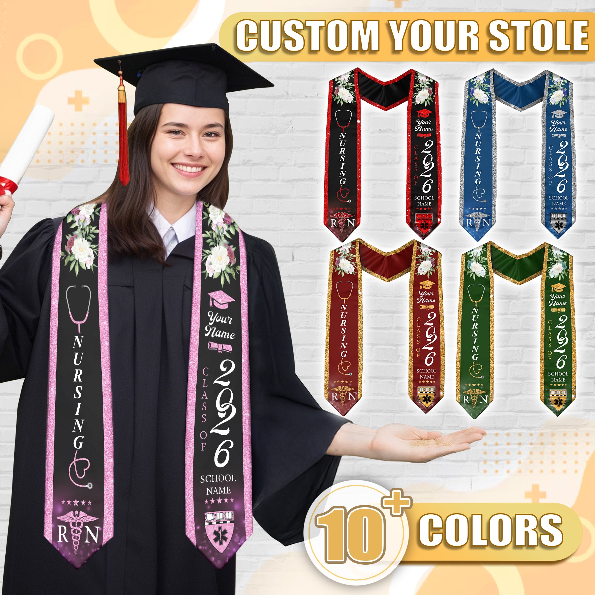 Customized RN Graduation Sash for Nursing School Completion, Professional Nurse Stole 2026