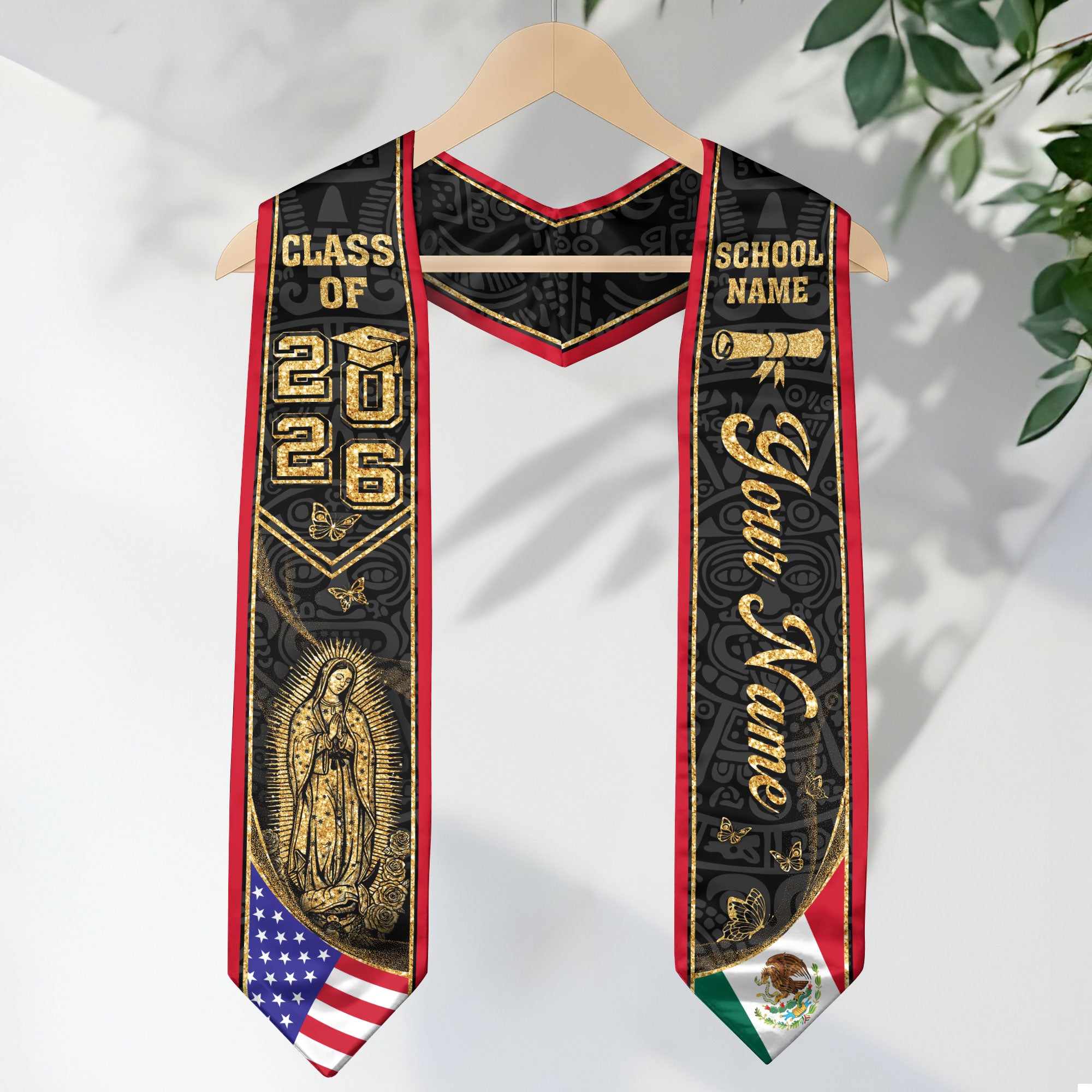 Mexican American Flag Graduation Sash 2026, Mexico Graduation Stole, Mexican Stole