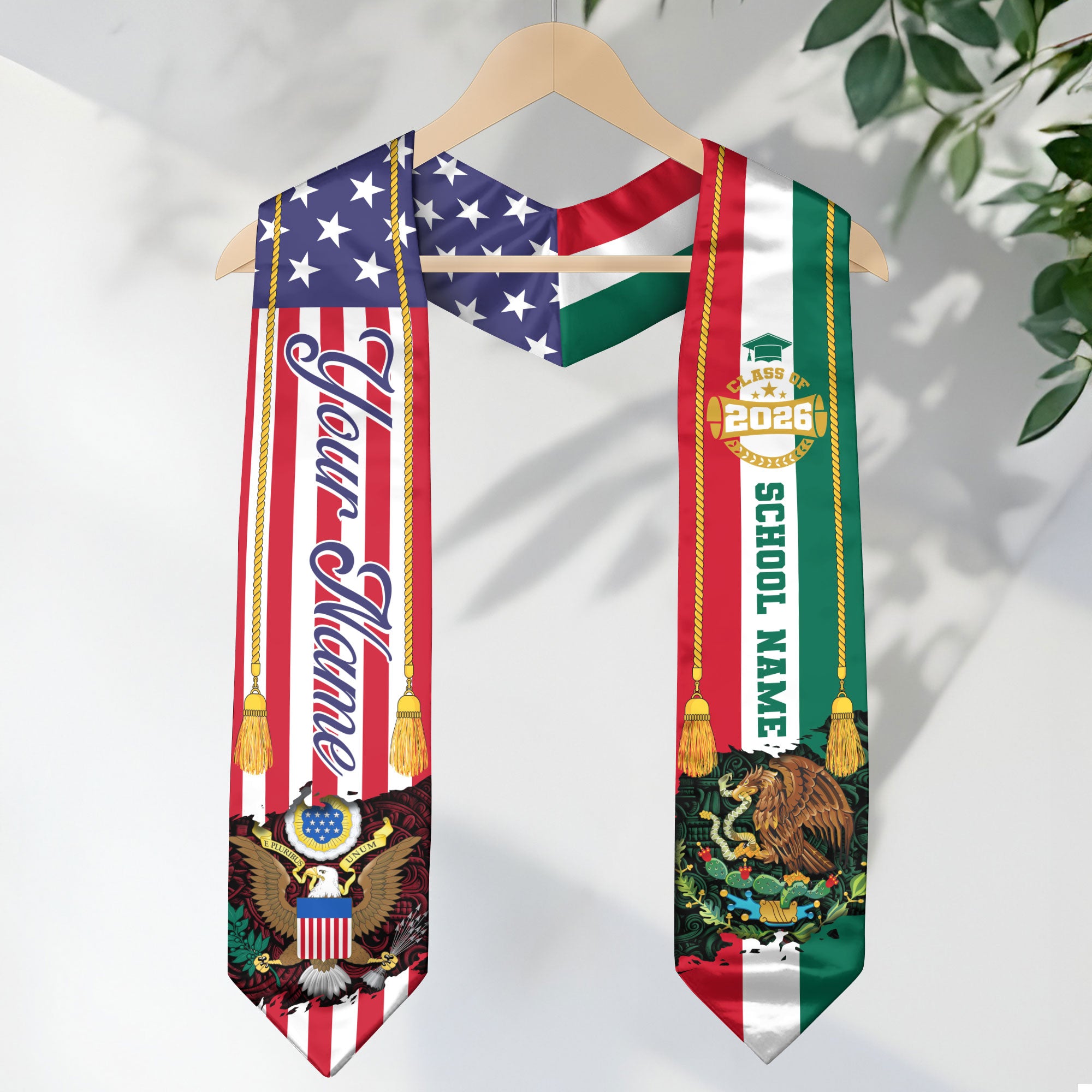 Mexican Graduation Sash 2026, Mexico Graduation Stole, Mexican American Flag Grad Stole