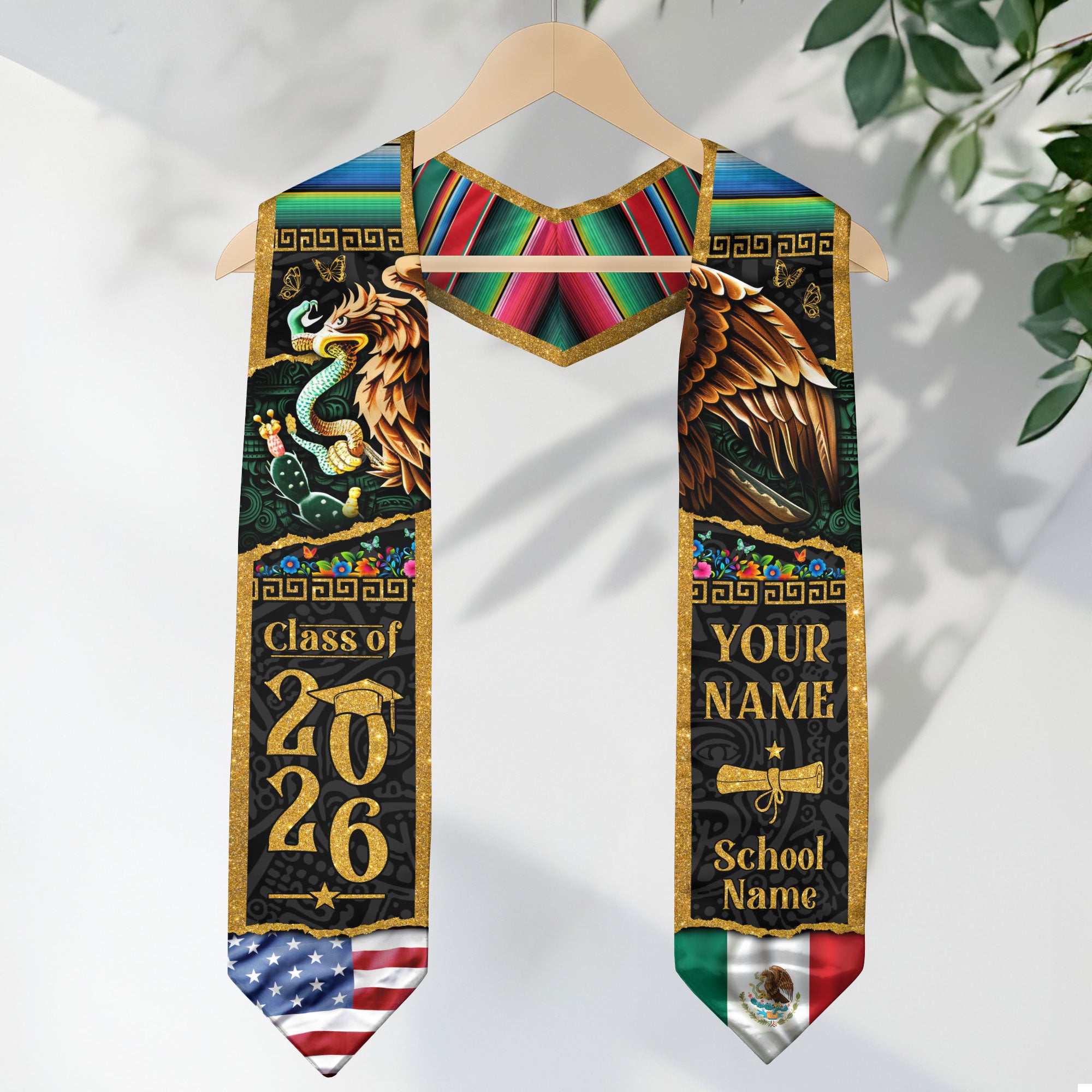 Mexican American Flag Graduation Stole 2026, Mexico Stole, Mexican Graduation Sash