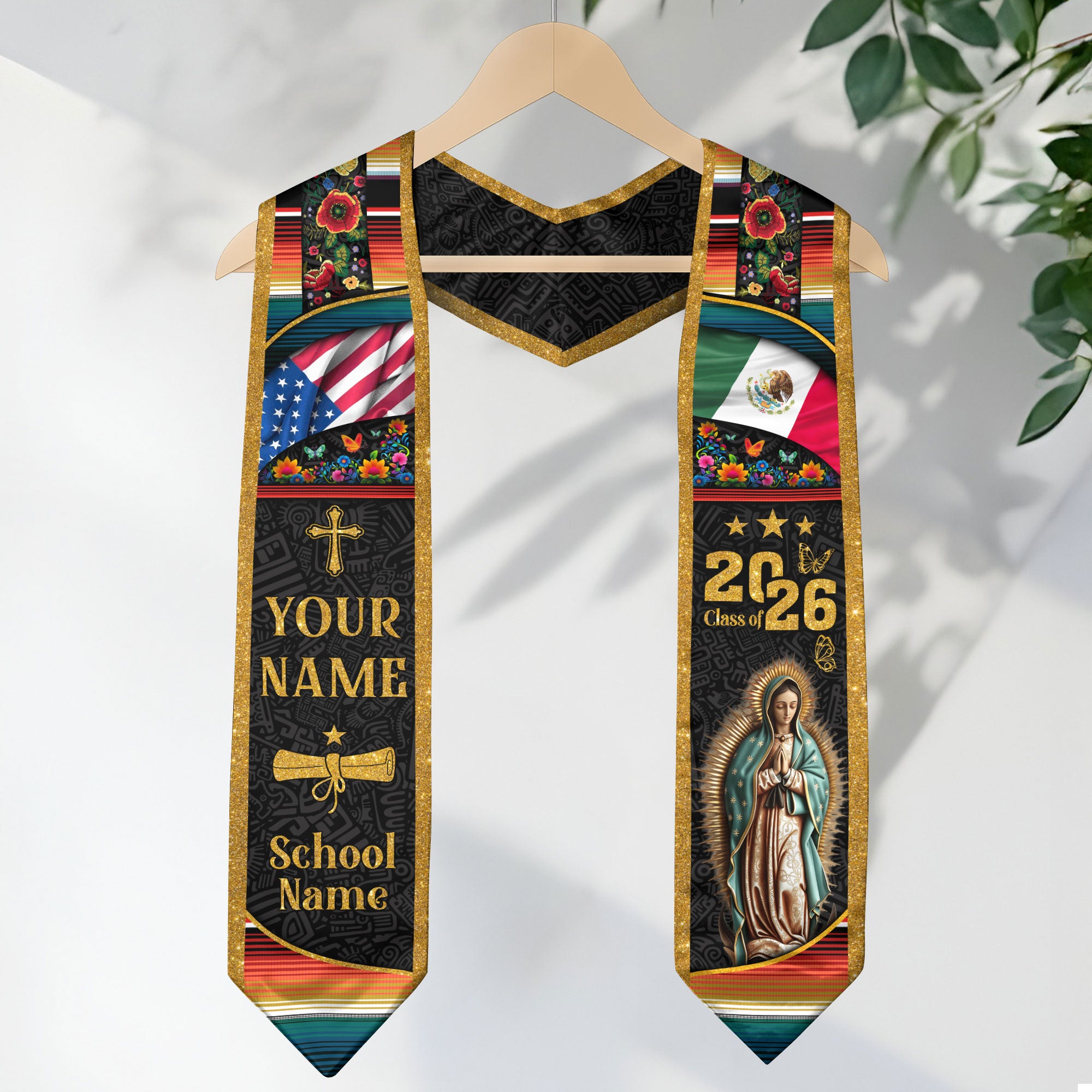 2026 Mexican Graduation Stole, Mexico Flag Stole, Mexican Stole for Graduation