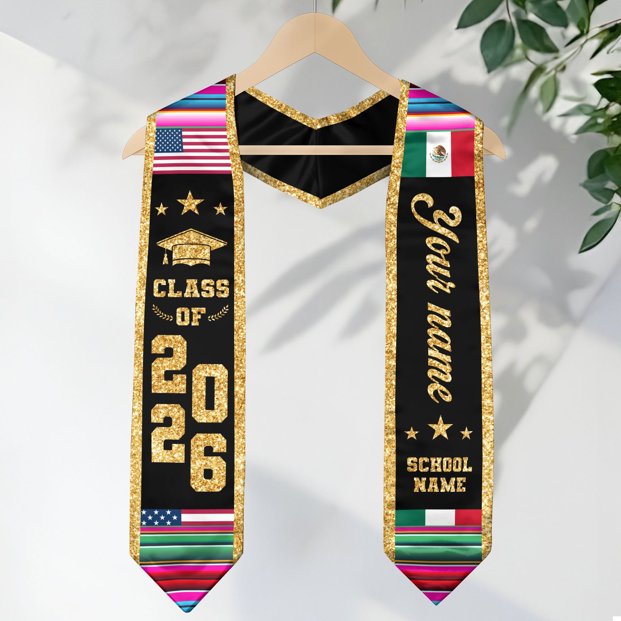 2026 Mexico Stole for Graduation, Mexican Flag Sash, Optional Personal Detail for Grads