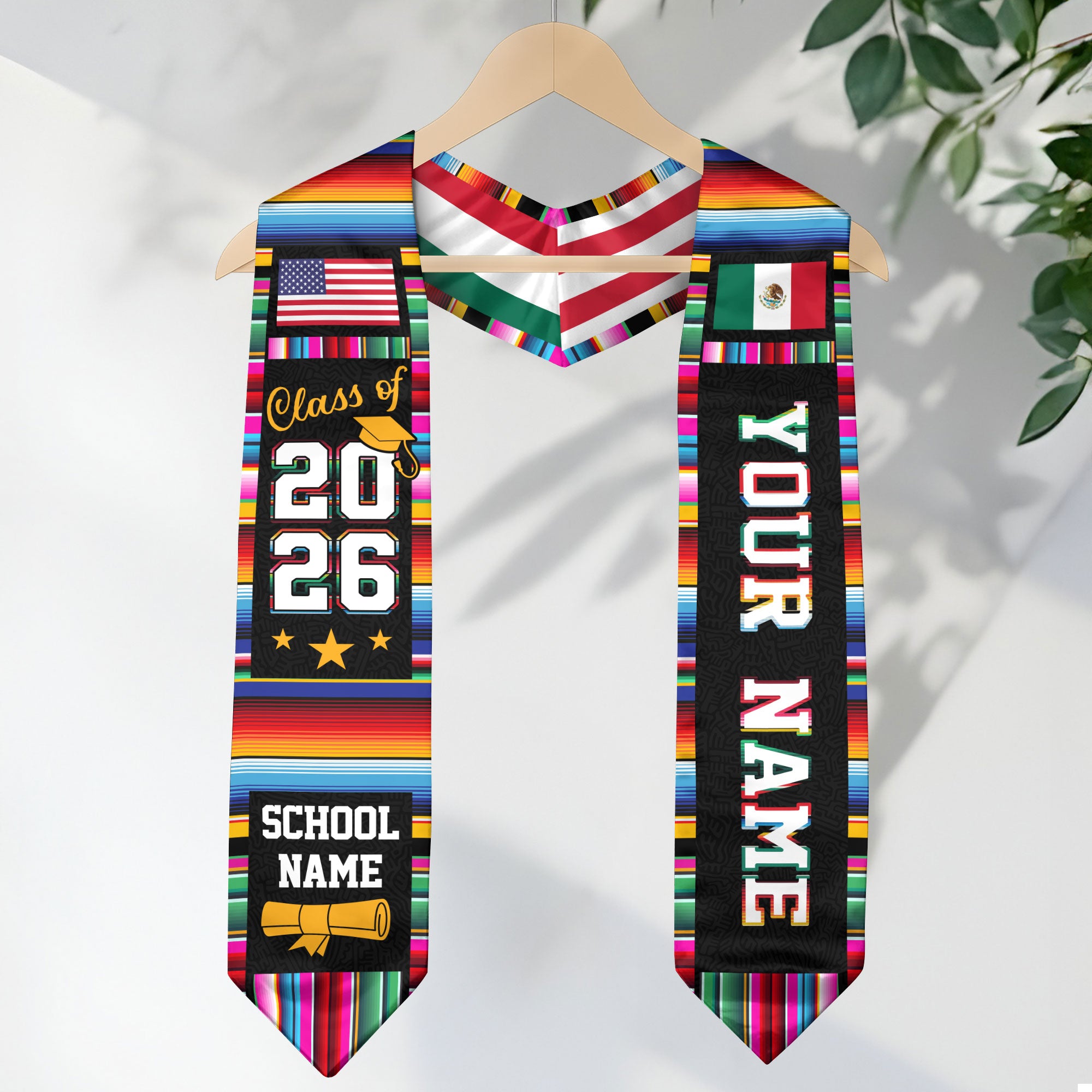 Mexico Flag Graduation Sash 2026, Mexican Stole for Graduates, Personal Detail Available