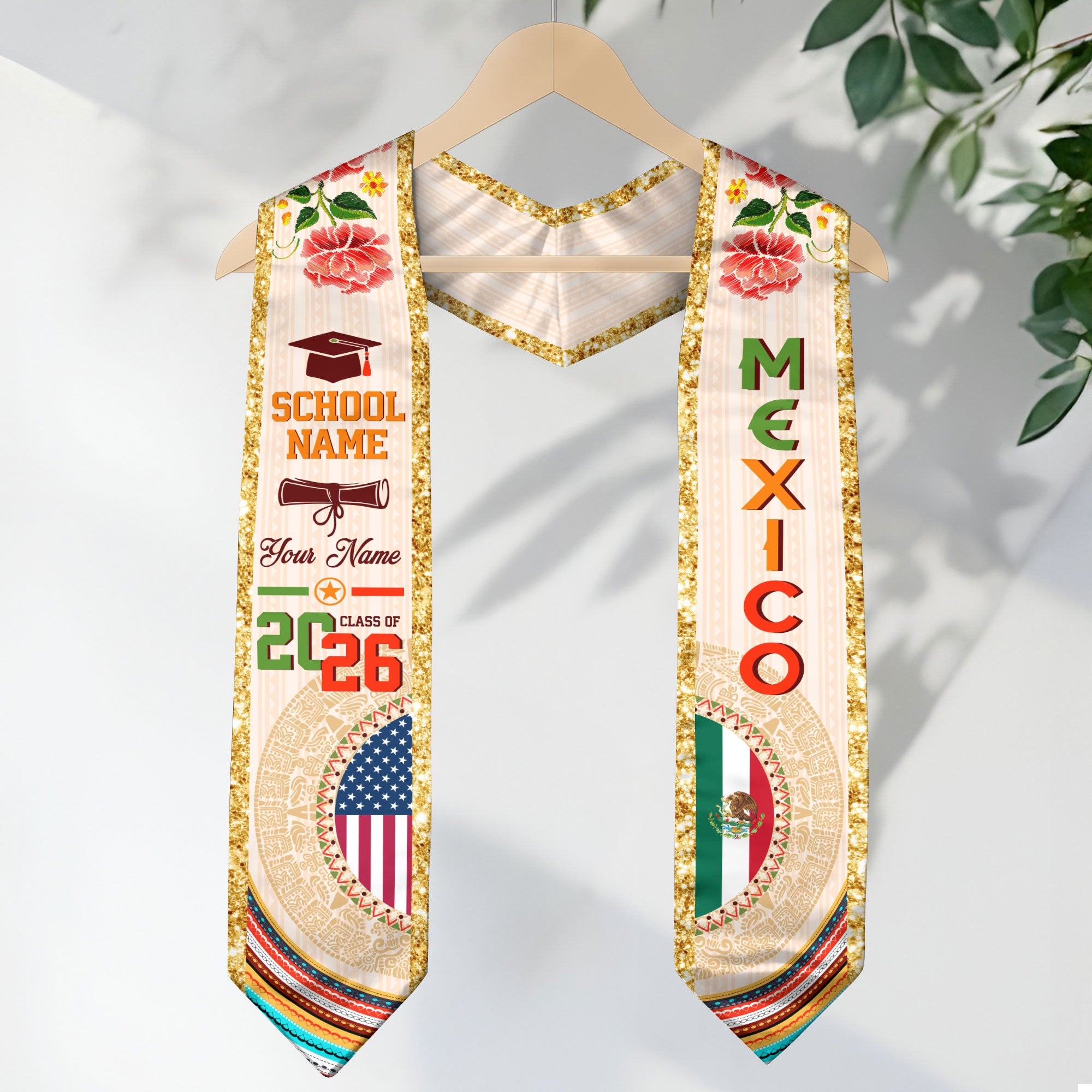 2026 Mexican Flag Graduation Stole, Mexico Graduation Sash, Add Your Details Option