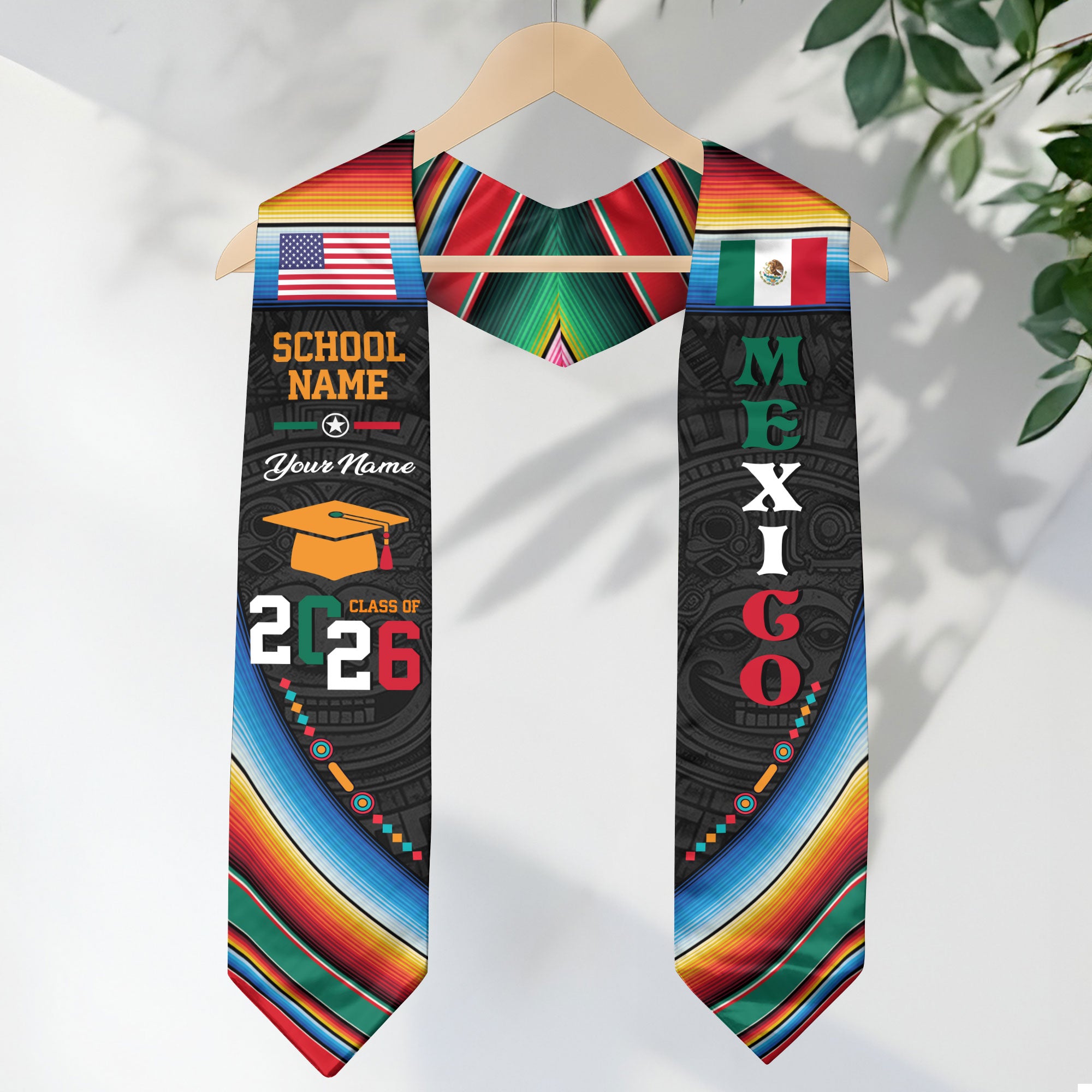 Mexico Graduation Sash 2026, Mexico Flag Stole for Grads, Optional Personal Detail Touch