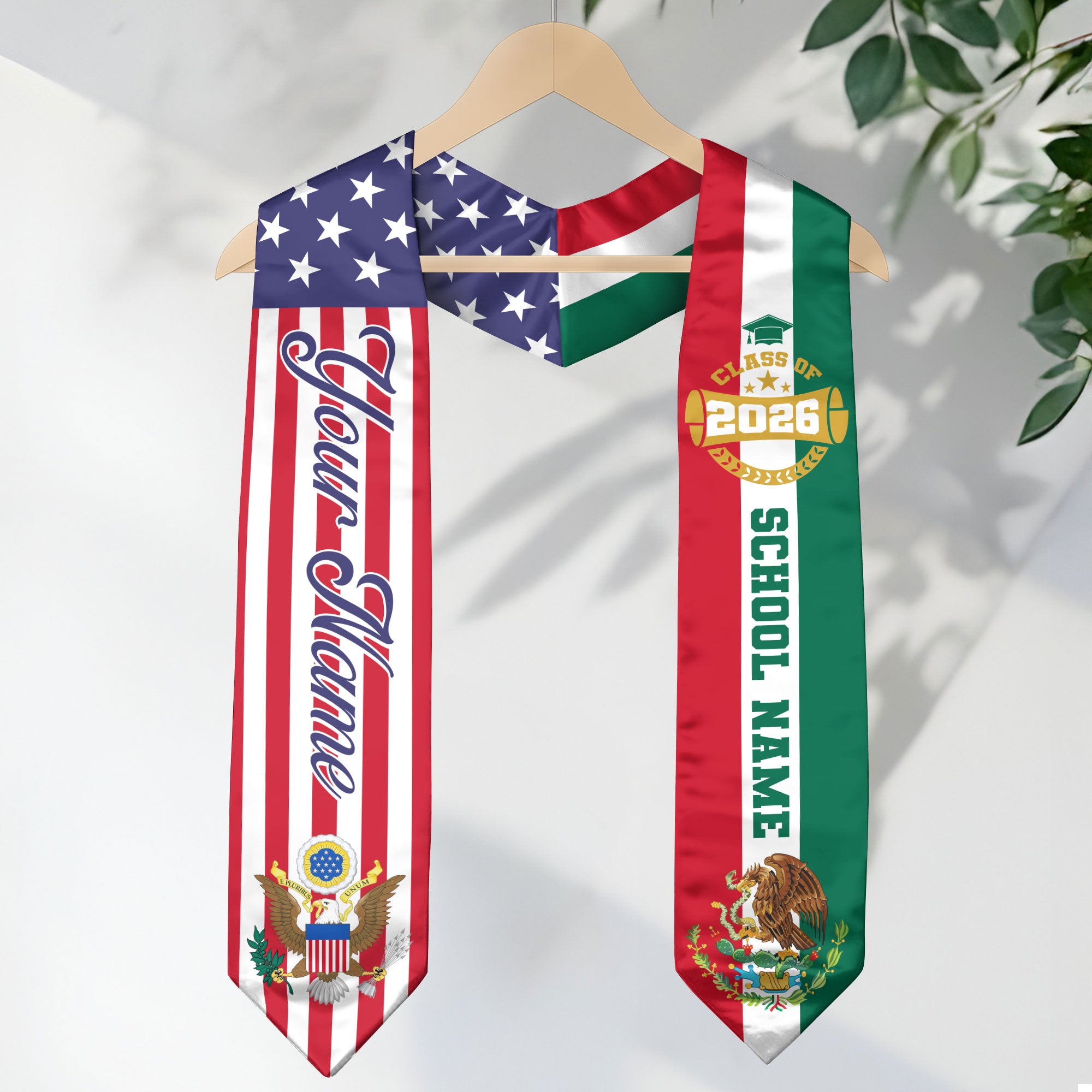 2026 Mexico Graduation Stole, Mexican Flag Sash, Personal Detail Option for Graduation Day
