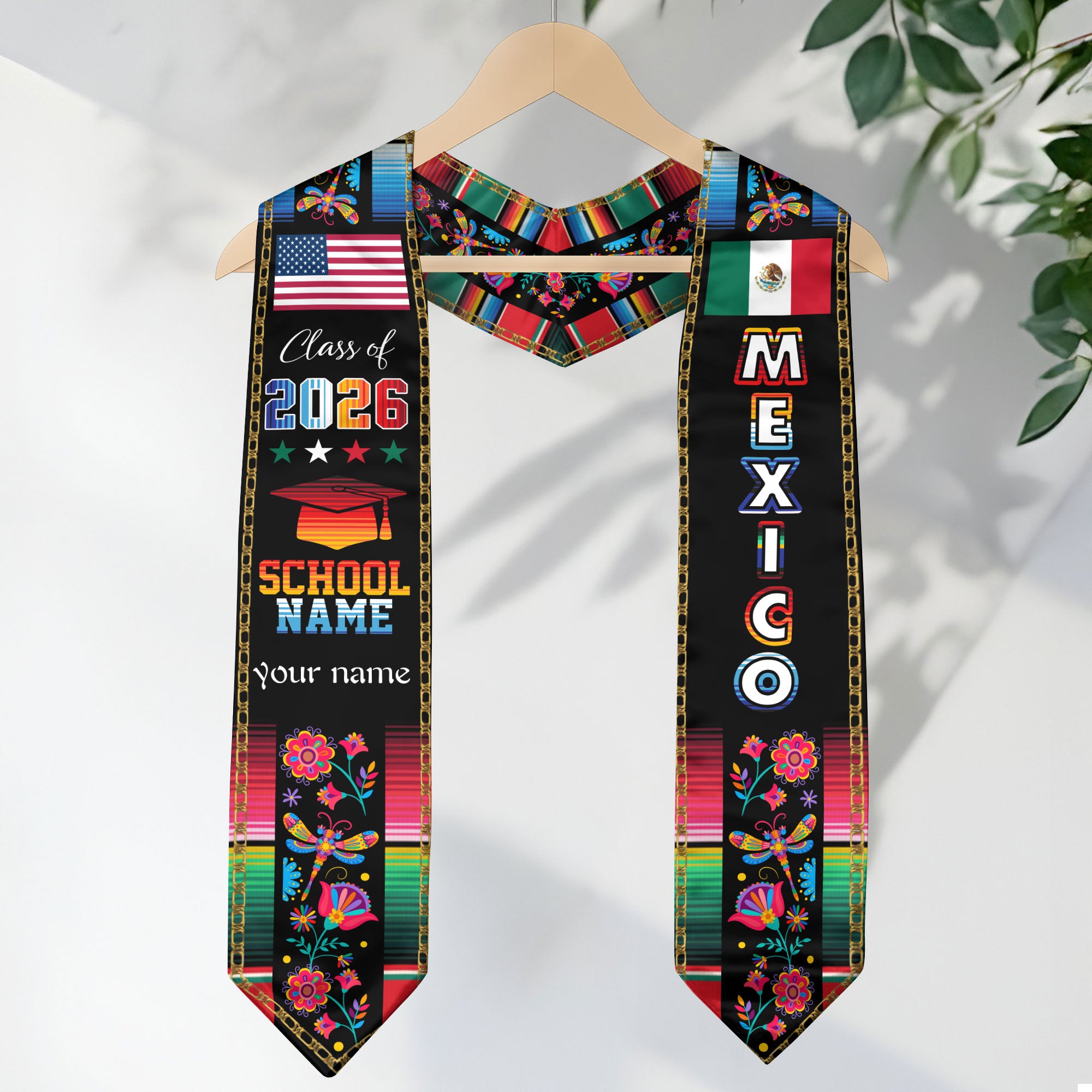 Mexican Flag Stole 2026, Mexico Graduation Sash for Graduates, Personalized Detail Option