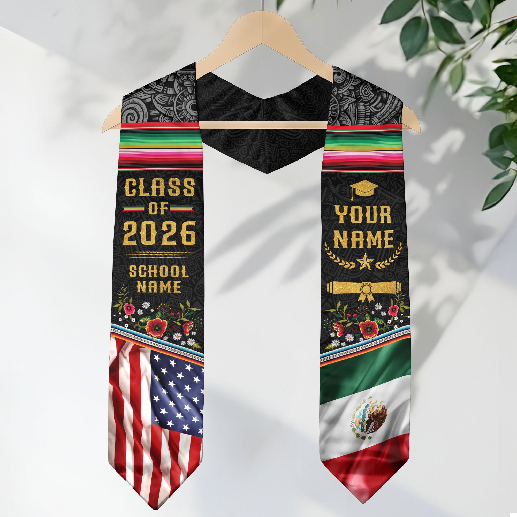 Customized Graduation Stole for Mexico Ceremonies, Mexican Flag Inspired Sash Celebrating Class of 2026