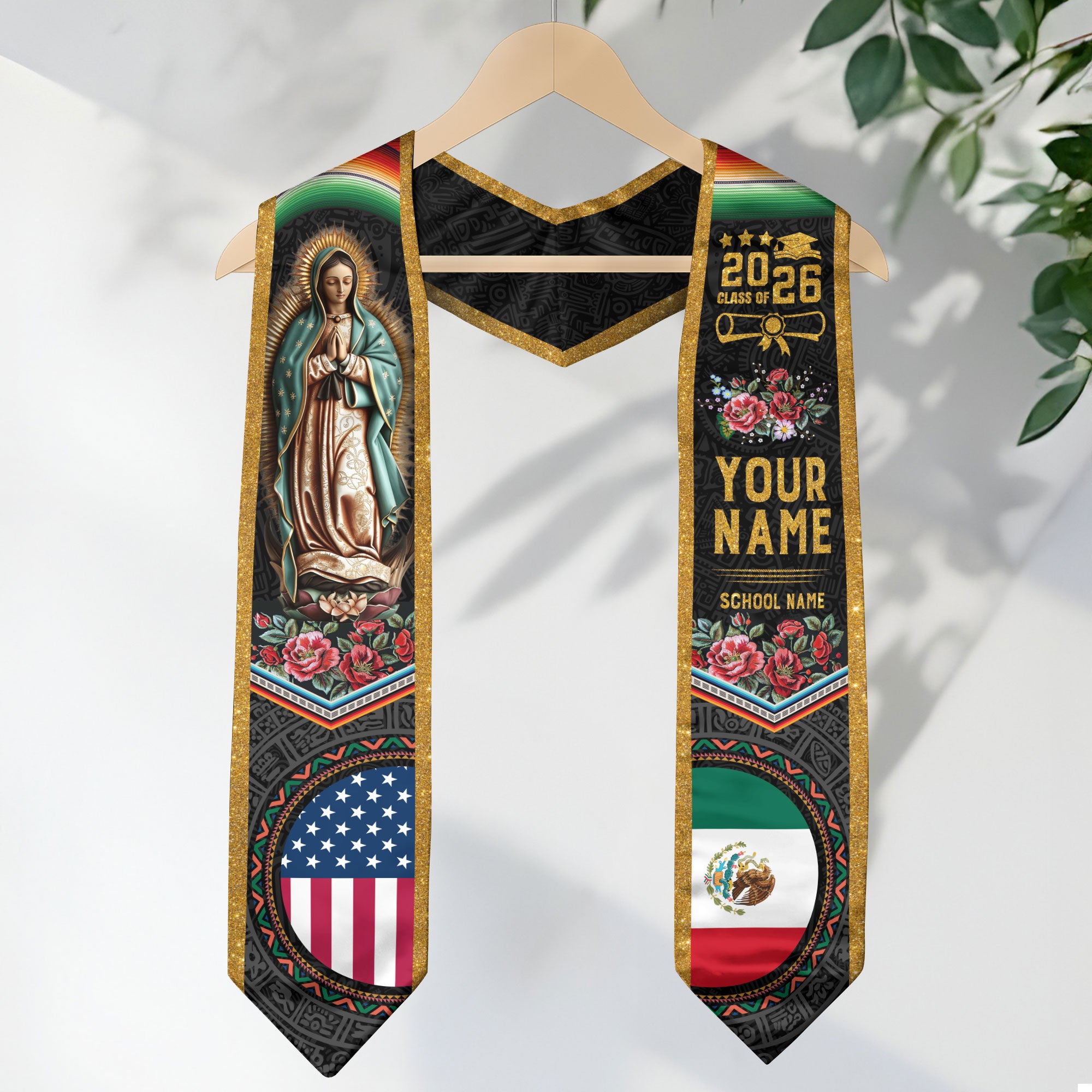 Customized Mexican Graduation Stole Showcasing National Flag Motif, Graduation Sash for Class of 2026