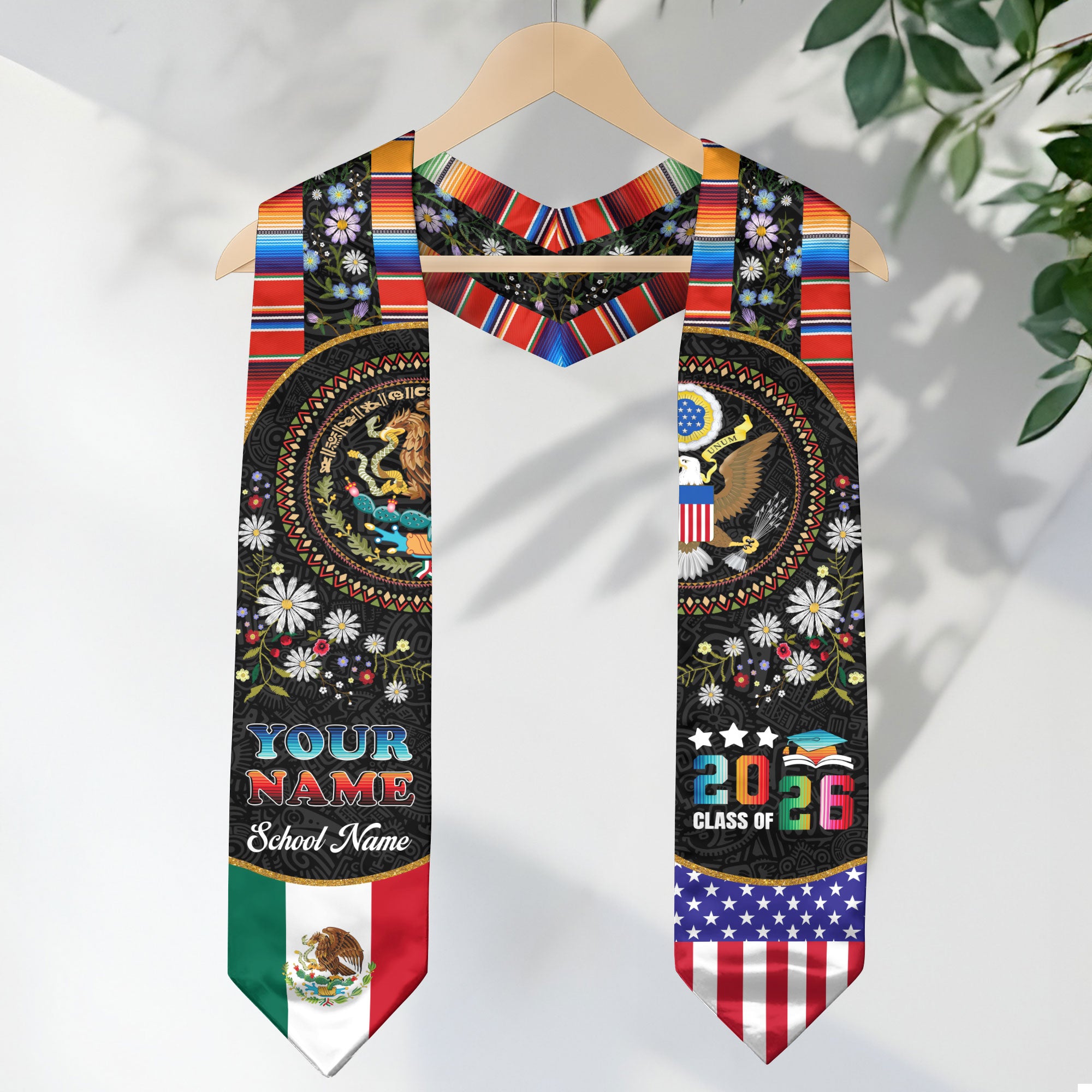 Customized Mexico Graduation Sash Featuring Traditional Flag Colors, Ceremony Stole for Class of 2026