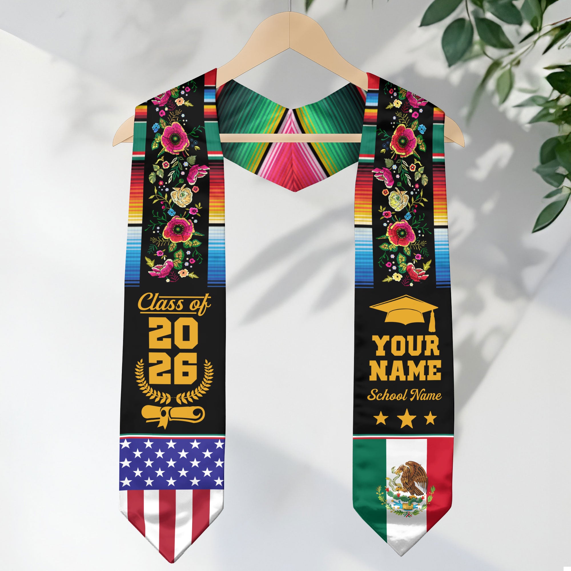 Mexico Flag Graduation Stole 2026, Mexican Graduation Sash, Optional Detail Add-On