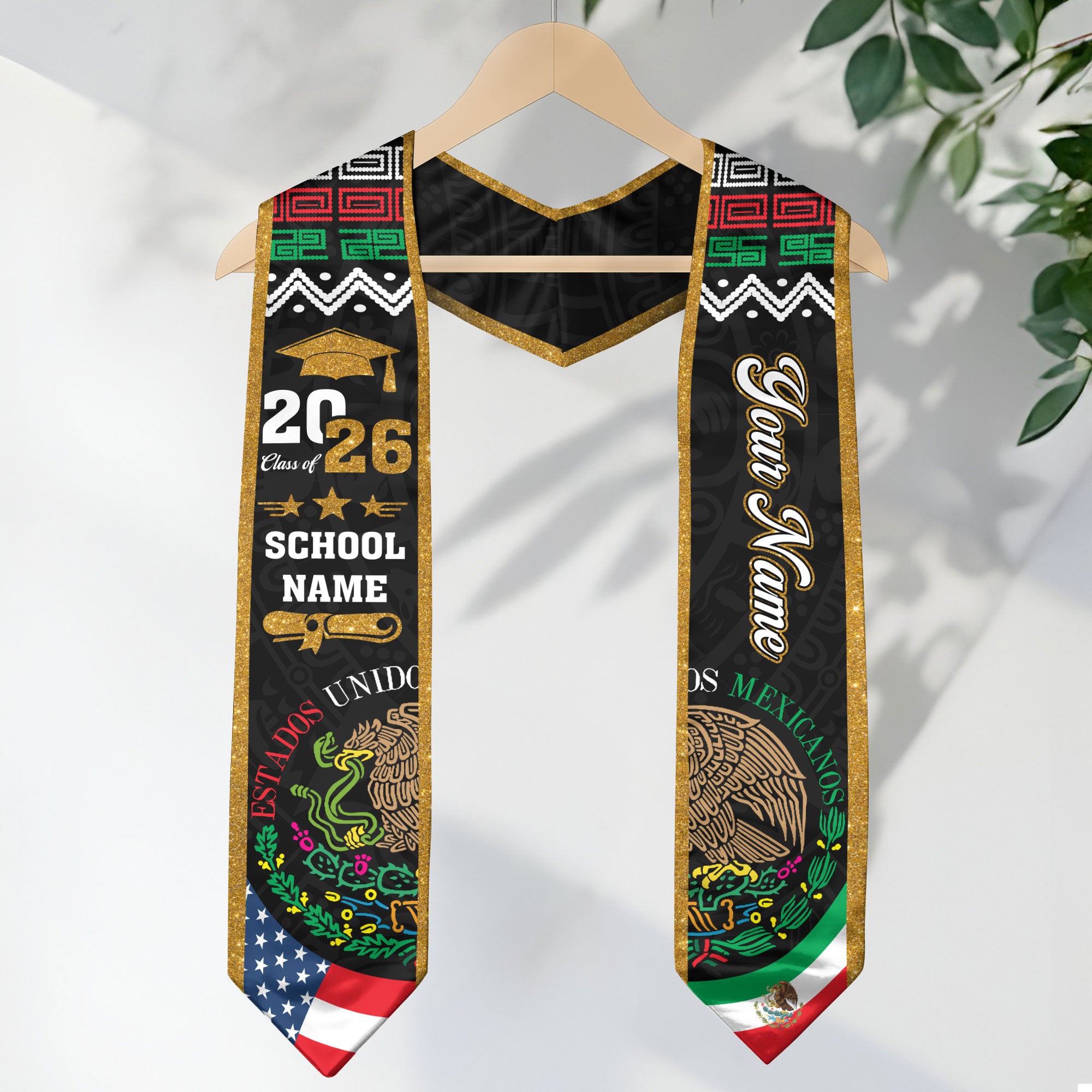 Mexican Graduation Stole 2026, Mexican Flag Sash, Personal Detail Option for Proud Families