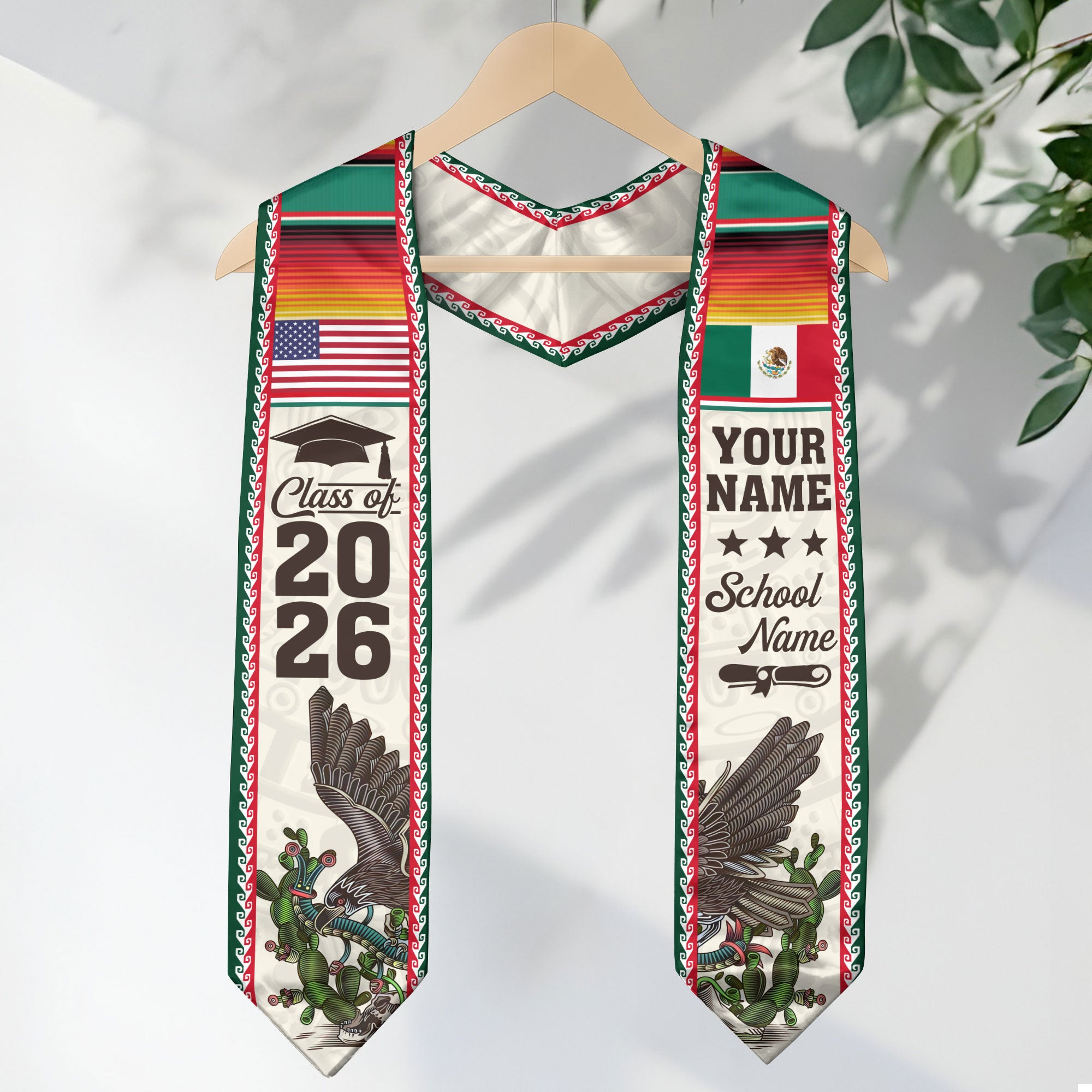 2026 Mexico Graduation Sash, Mexico Flag Stole for Graduation, Detail Option Available