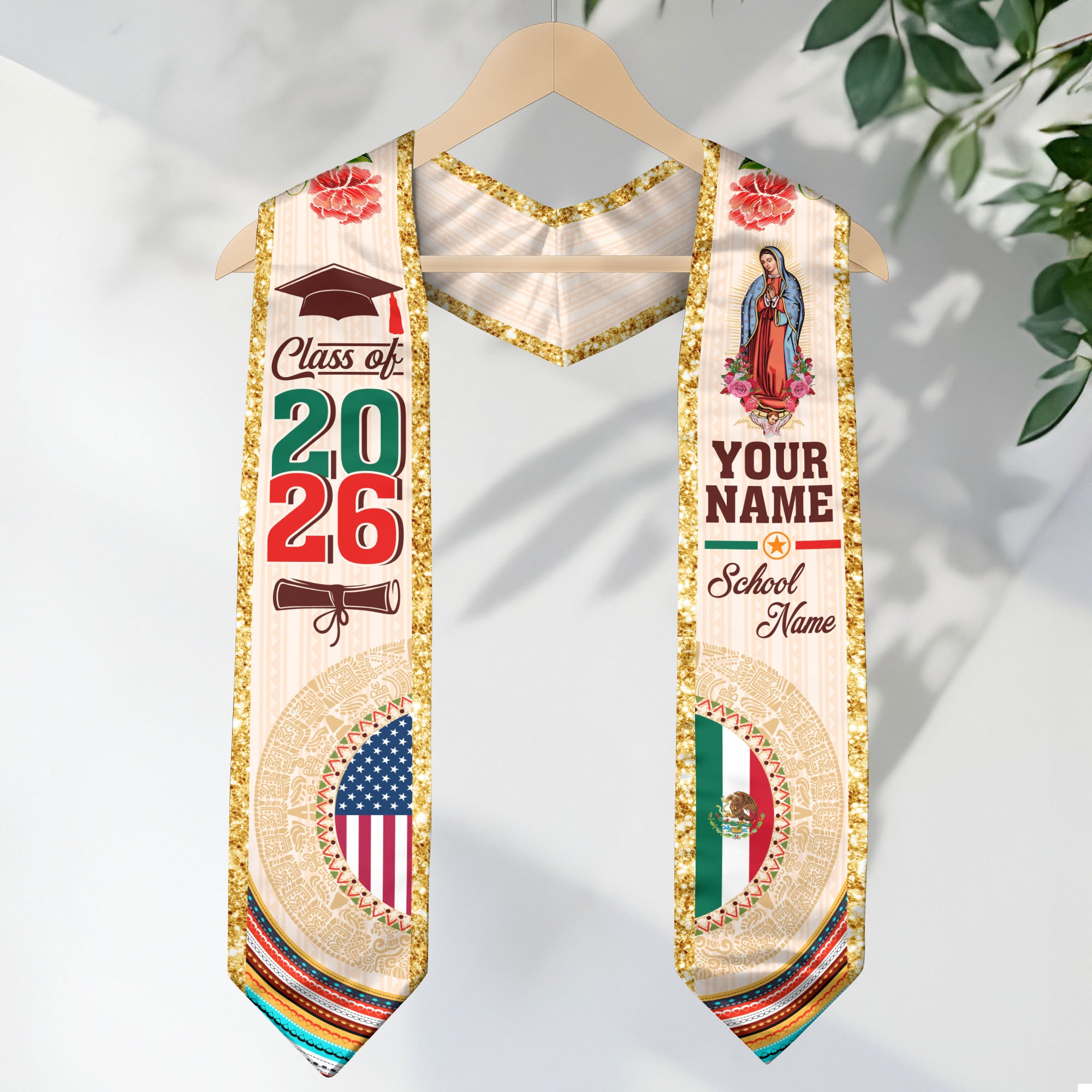 Mexico Flag Graduation Stole 2026, Mexico Sash for Ceremony, Personalized Detail Option