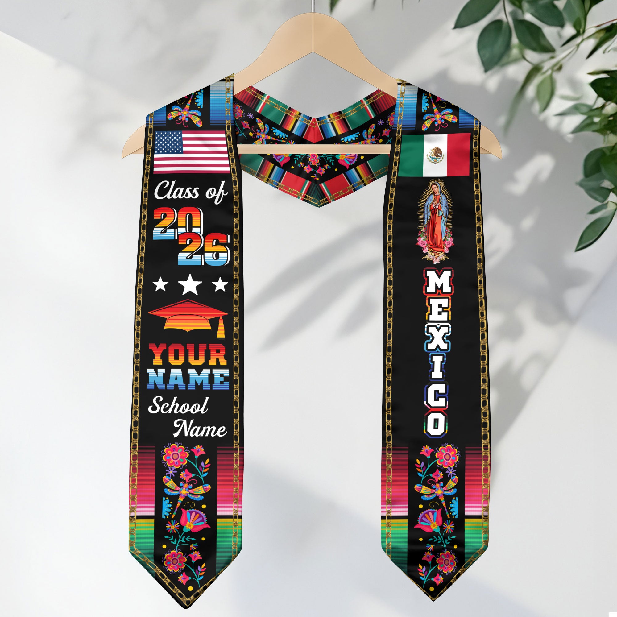 2026 Mexican Flag Graduation Sash, Mexico Graduation Stole, Add Details Option for Photos
