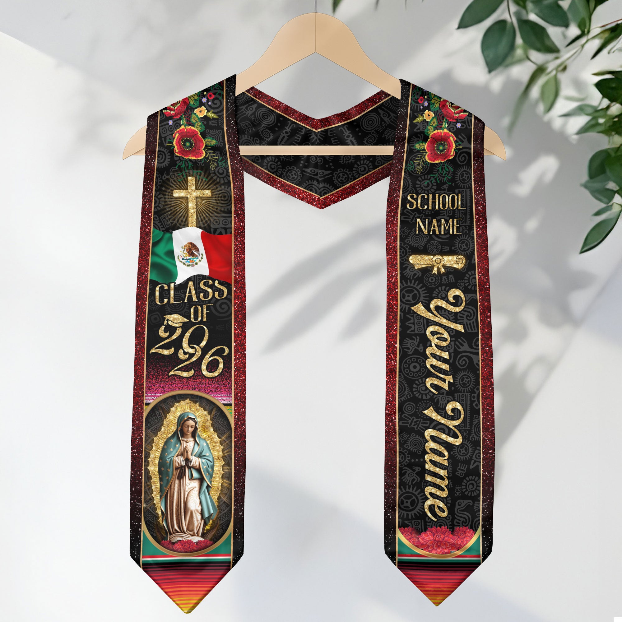 Mexico Graduation Stole 2026, Mexican Flag Sash, Personalized Detail Options, Graduation Stole
