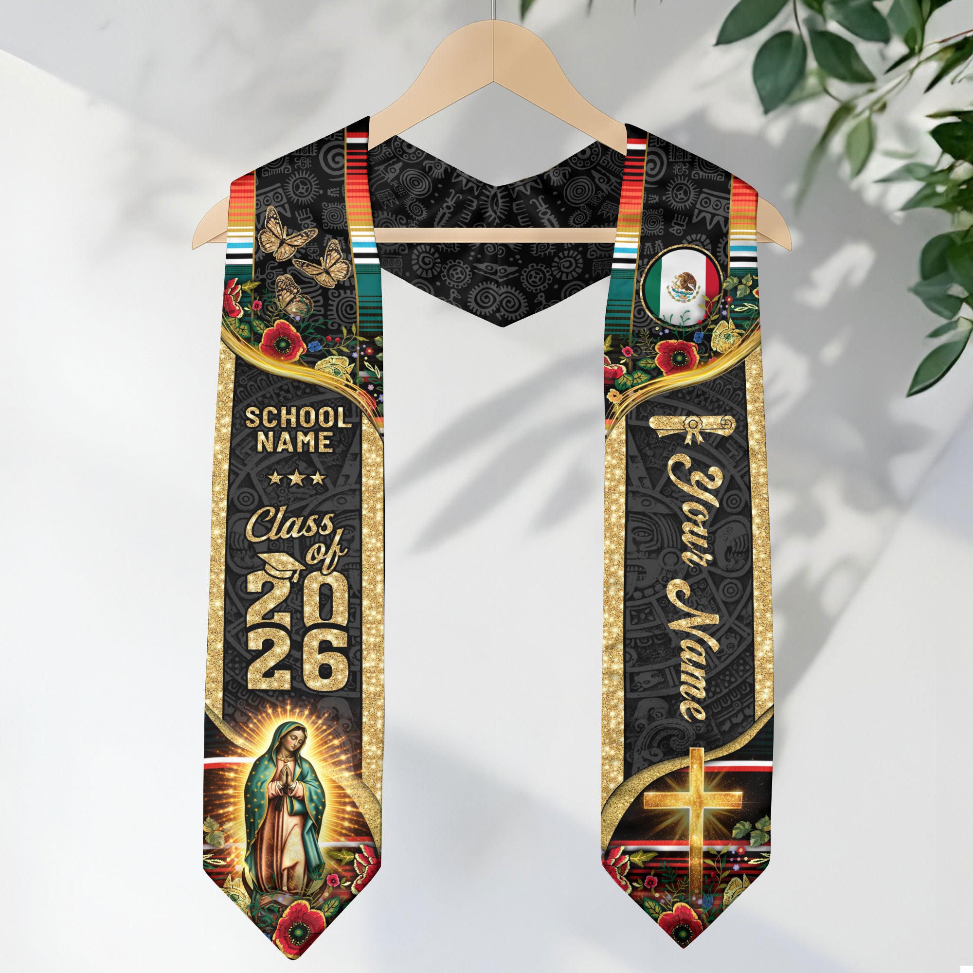 2026 Mexican Flag Graduation Sash, Mexico Stole, Personal Name & Year Detail Option