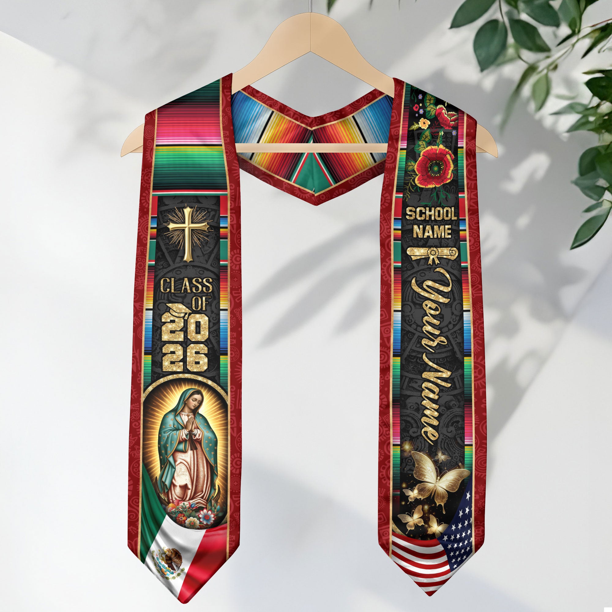 Mexican Graduation Sash 2026, Mexico Flag Stole, Add Name Detail for Ceremony Photos