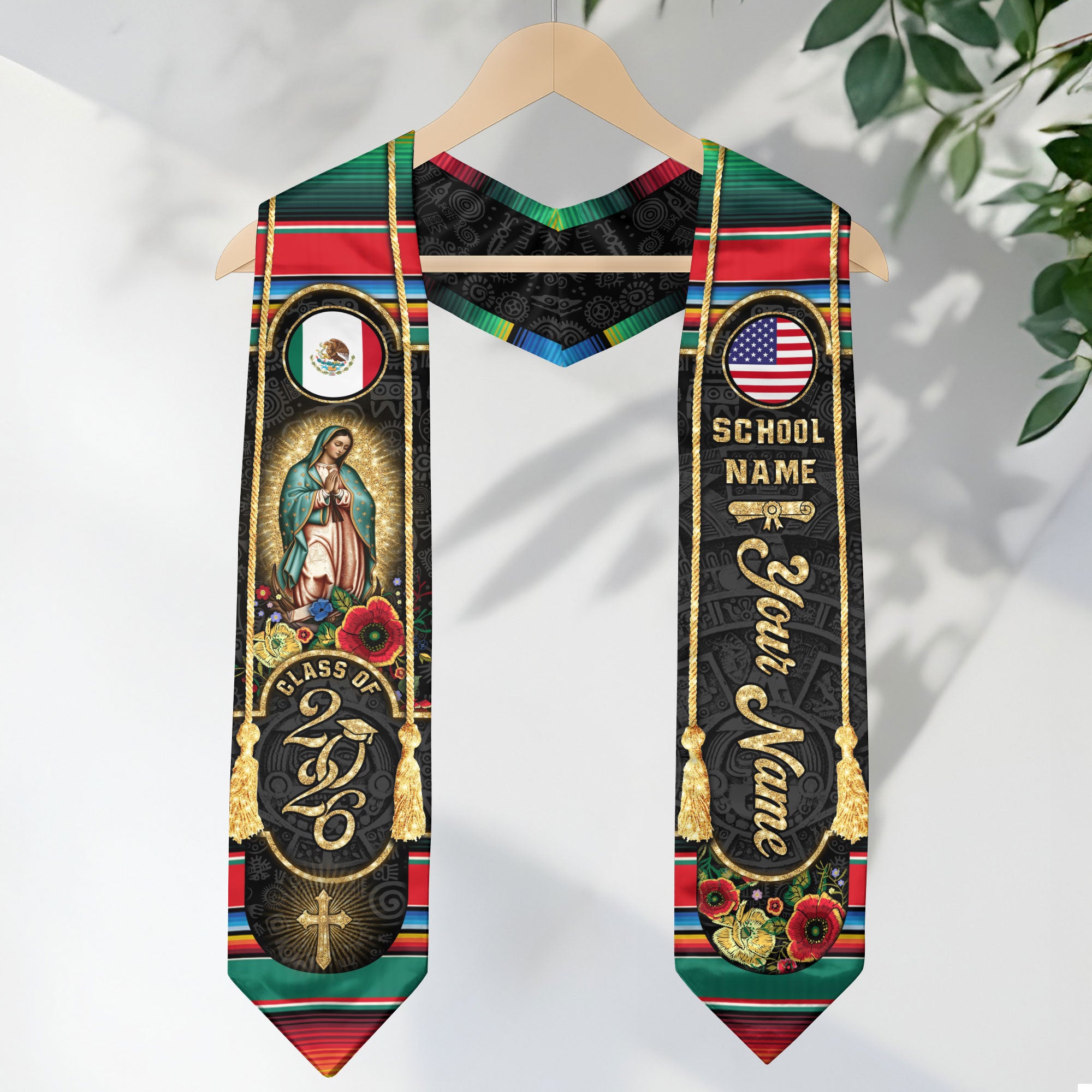 2026 Mexico Flag Graduation Stole, Mexican Sash, Name Detail Option for Class of 2026