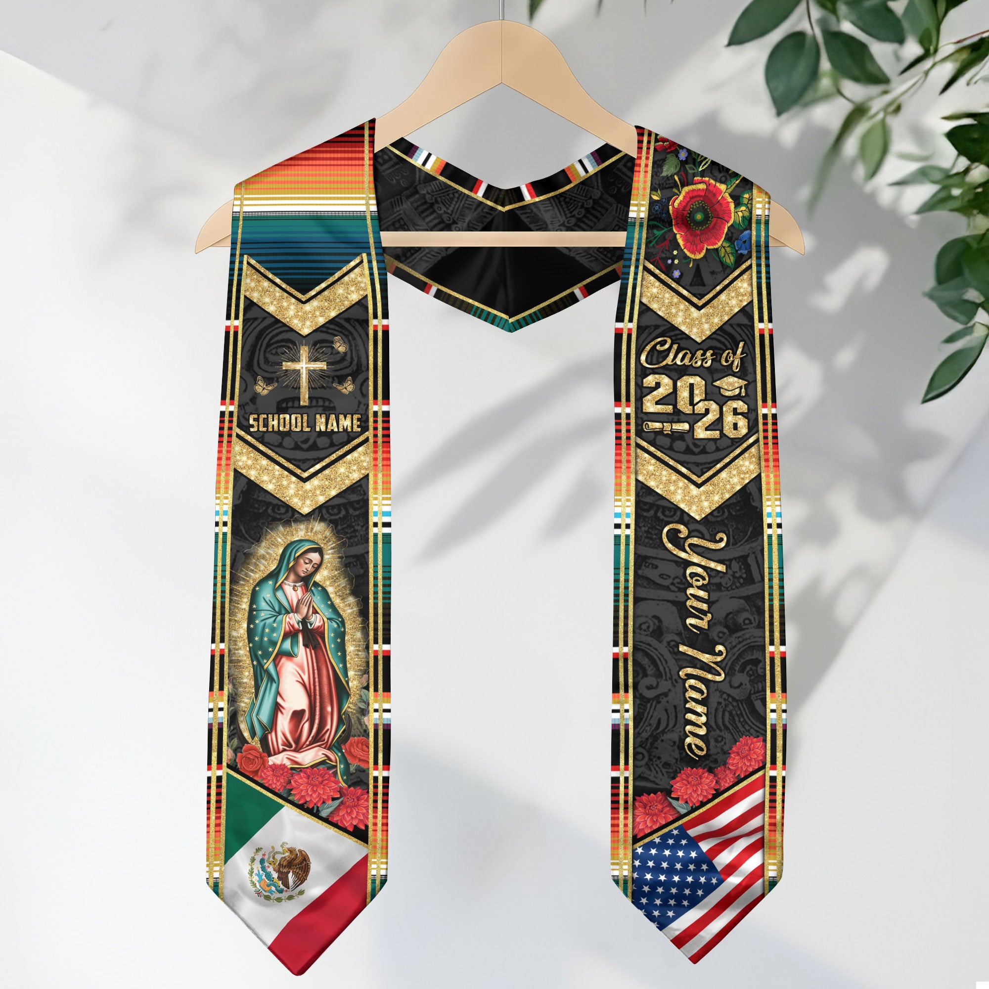 Mexico Flag Graduation Stole 2026, Mexican Graduation Sash, Add Your Name Detail Option
