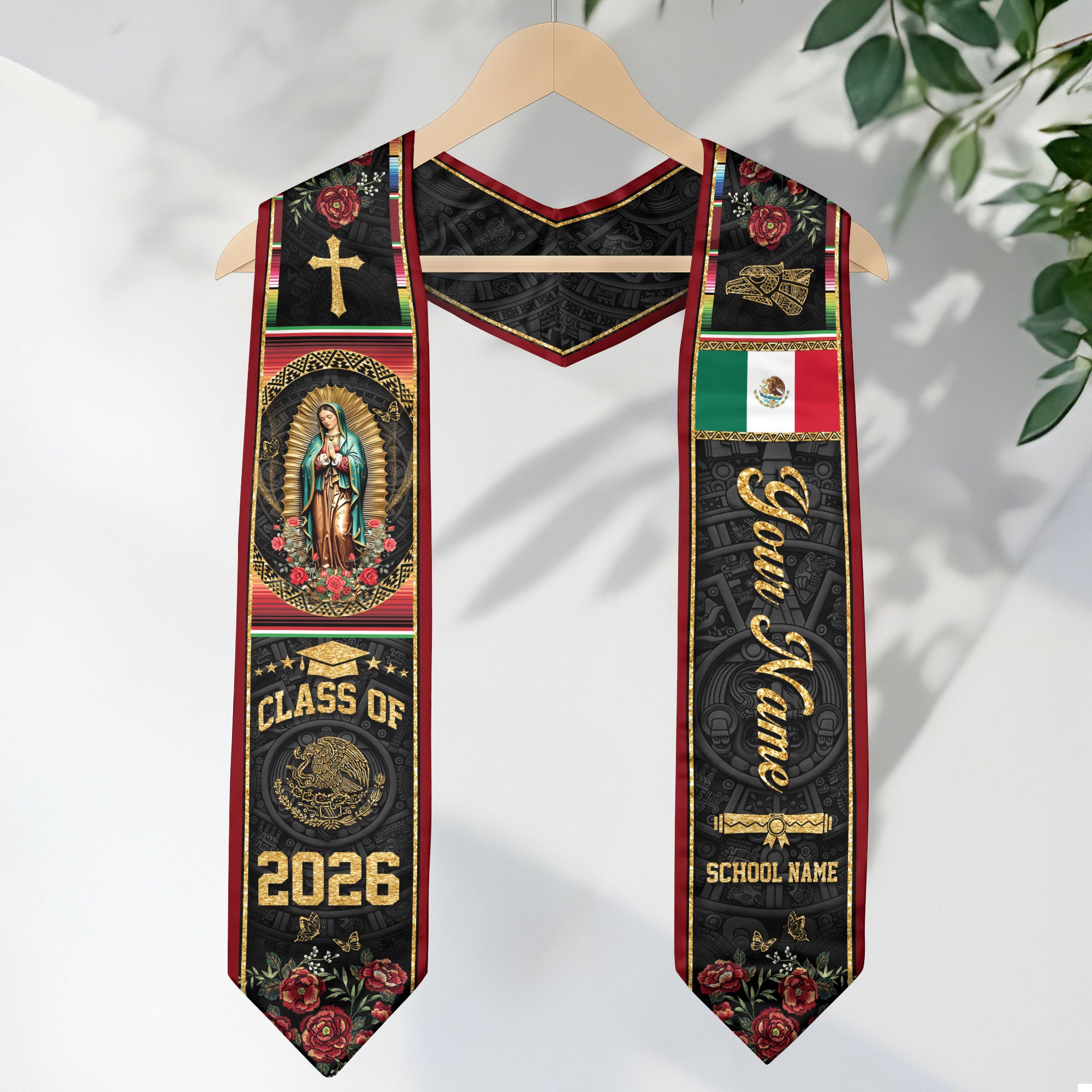 2026 Mexico Graduation Stole, Mexican Flag Graduation Sash, Personal Name Detail Available
