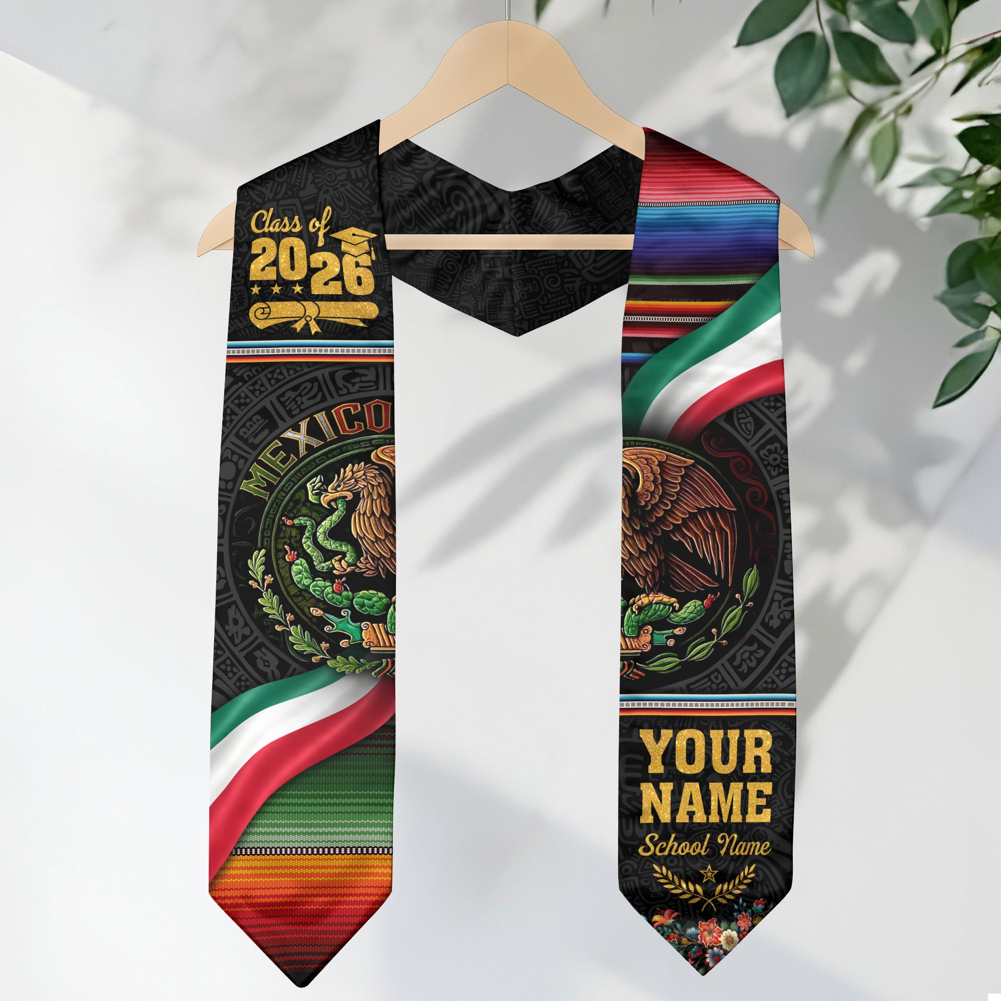 2026 Mexican Graduation Sash, Mexico Flag Stole, Choose Name & Year Detail for Graduates