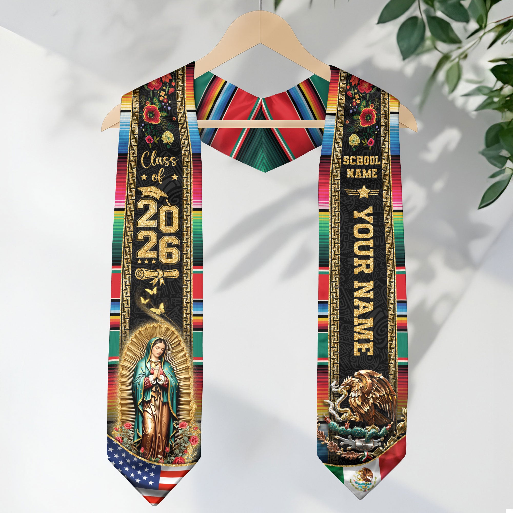 Mexican Flag Graduation Stole 2026, Mexico Sash for Graduation, Personalization Option