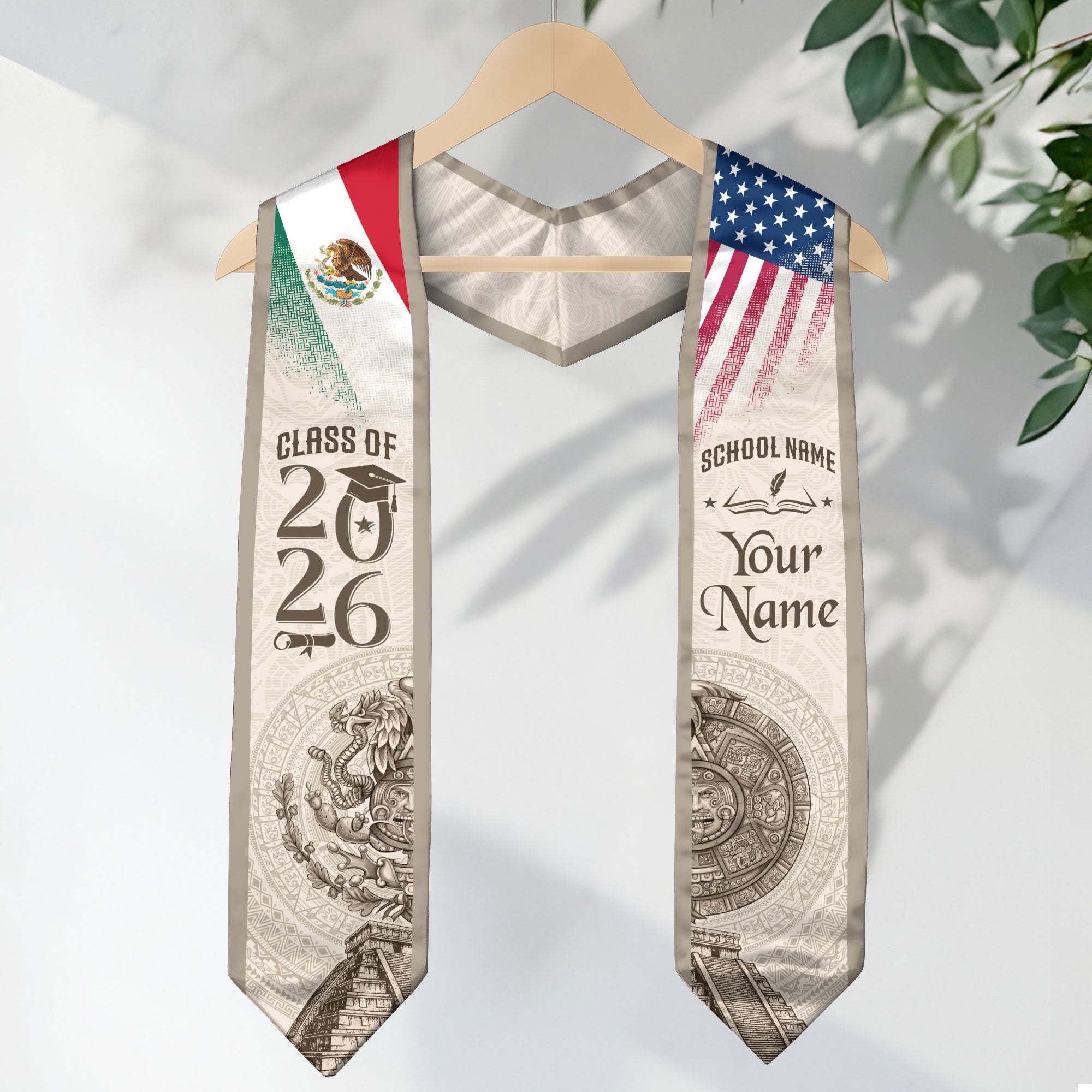 2026 Mexico Flag Sash for Graduation, Mexican Stole for Graduates, Add Name Detail