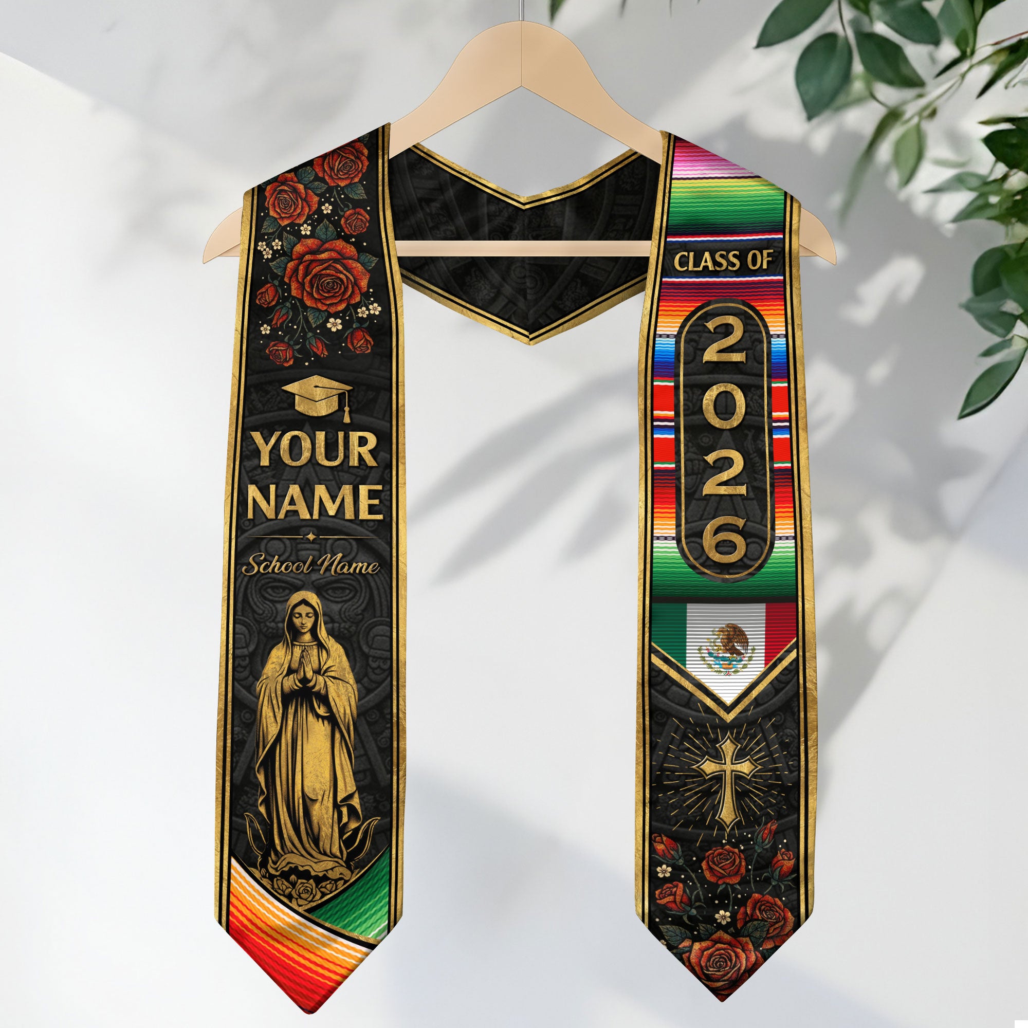 Mexico Graduation Sash 2026, Mexican Flag Stole for Graduates, Personalized Stitch Option