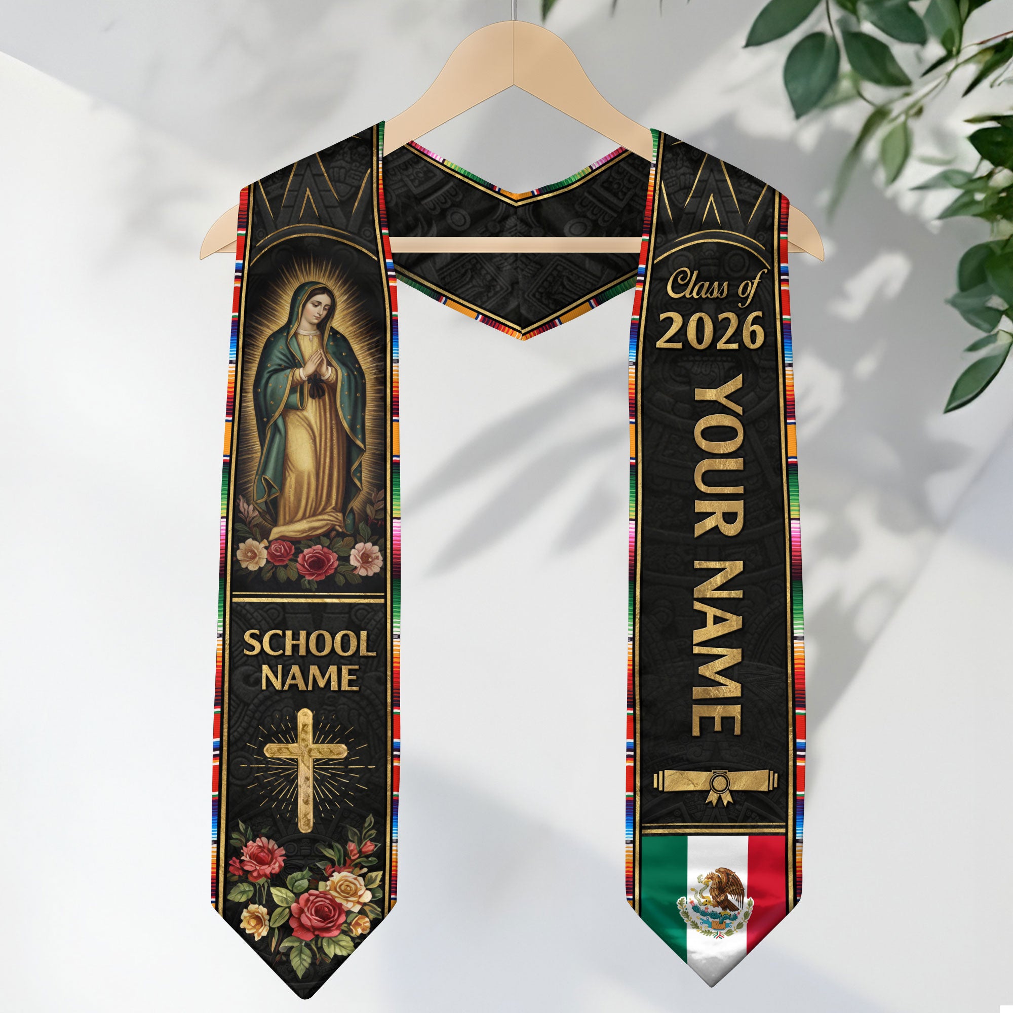 2026 Mexican Flag Stole for Graduation, Mexico Sash, Optional Name & Class Year Detail