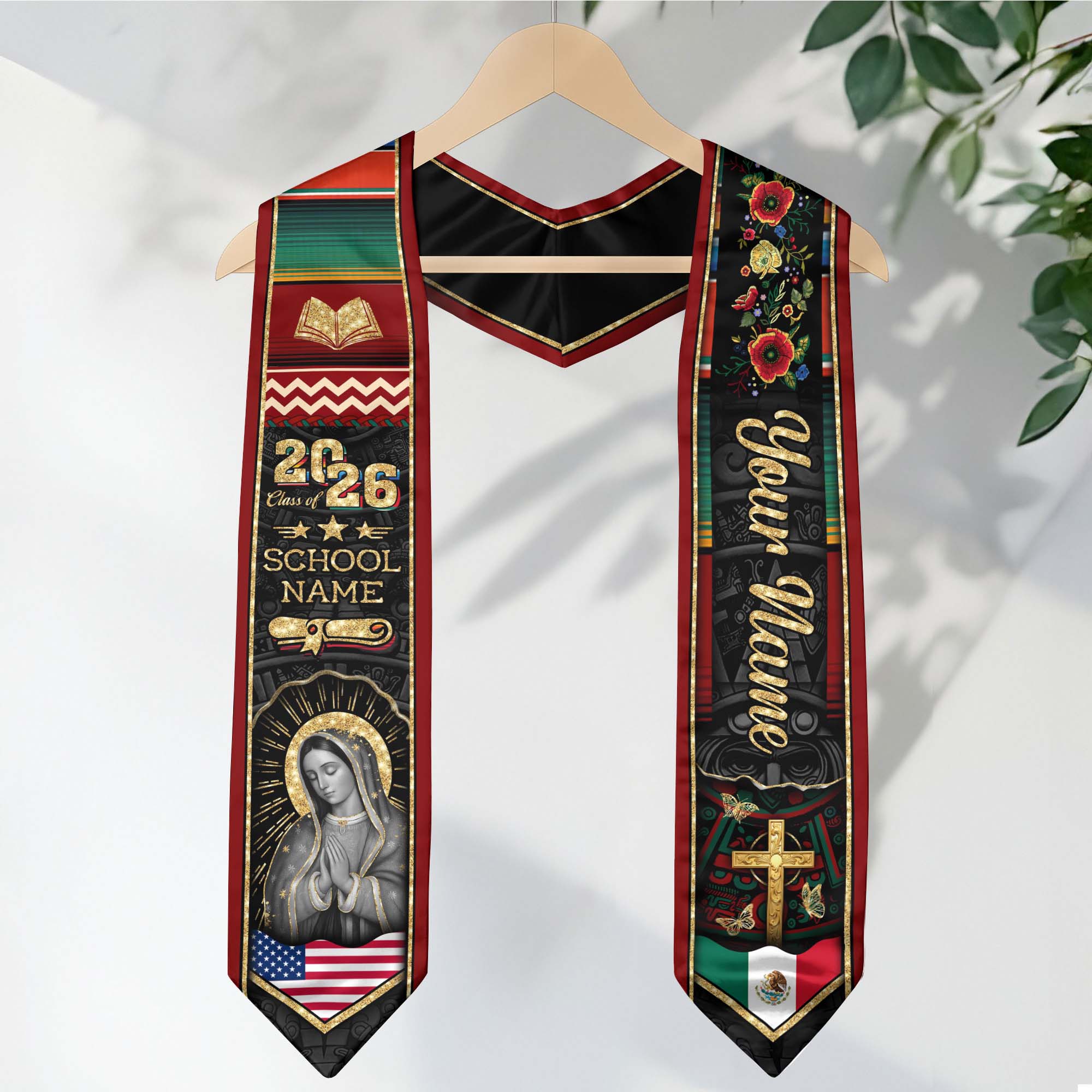 Customized Mexican Graduation Stole Featuring Flag Colors, Graduation Sash for Class of 2026
