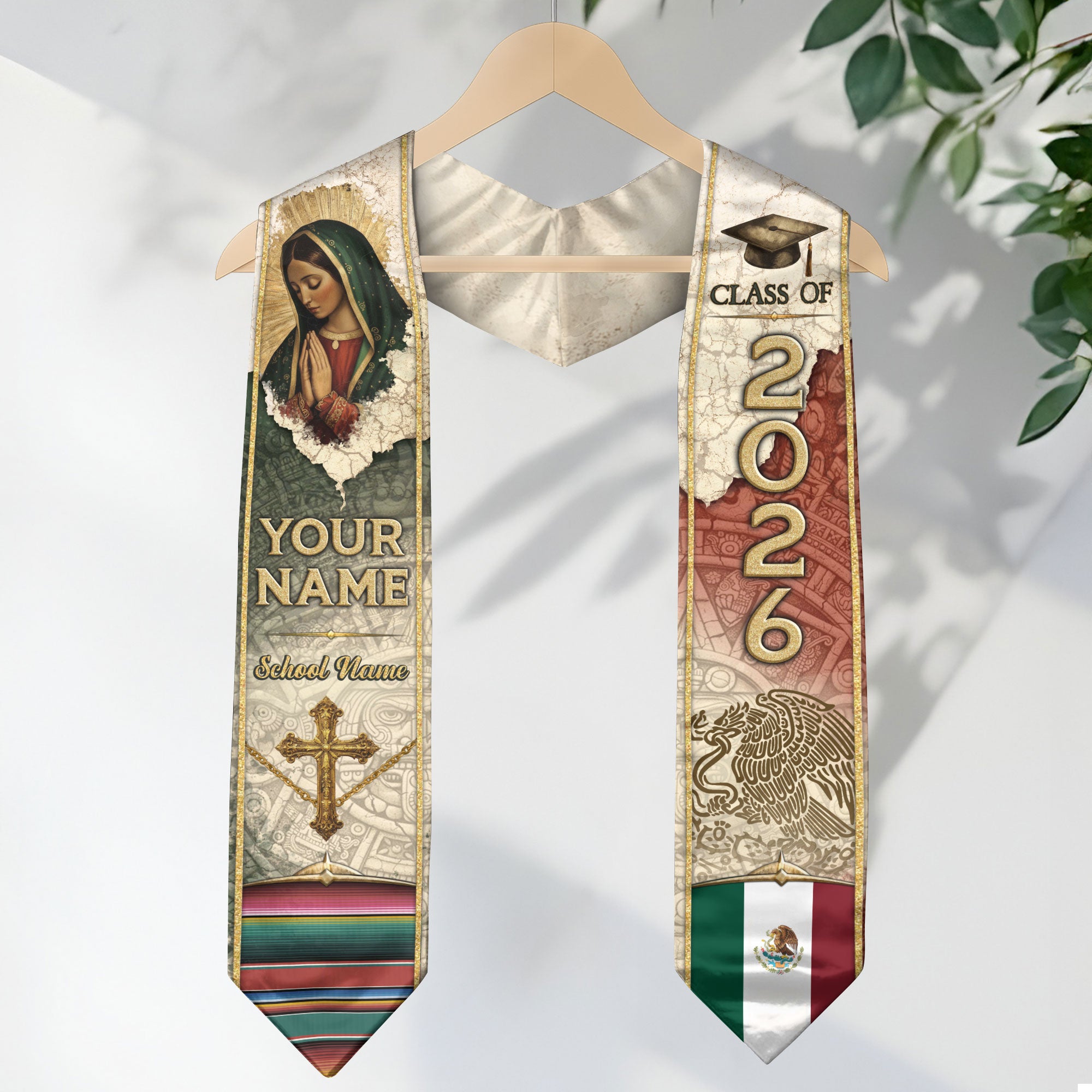 Customized Graduation Stole for Mexico Celebrations, Mexican Flag Sash 2026, Class of 2026