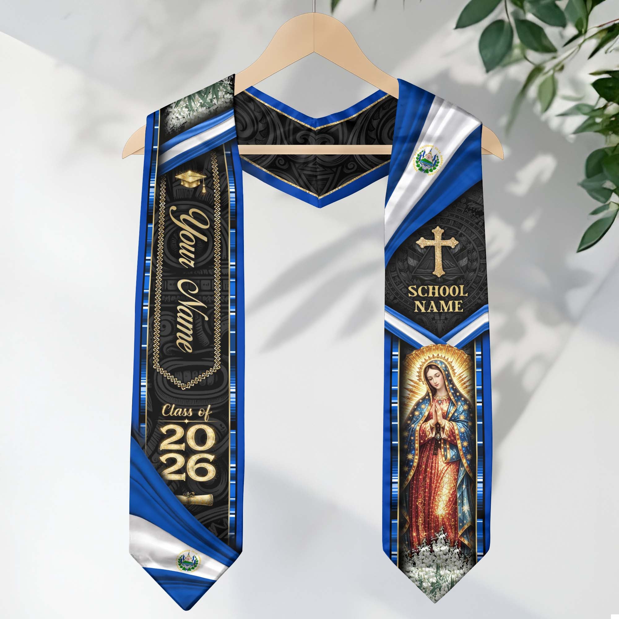 Personalized El Salvador Graduation Sash 2026 - Virgin Mary Heritage Stole