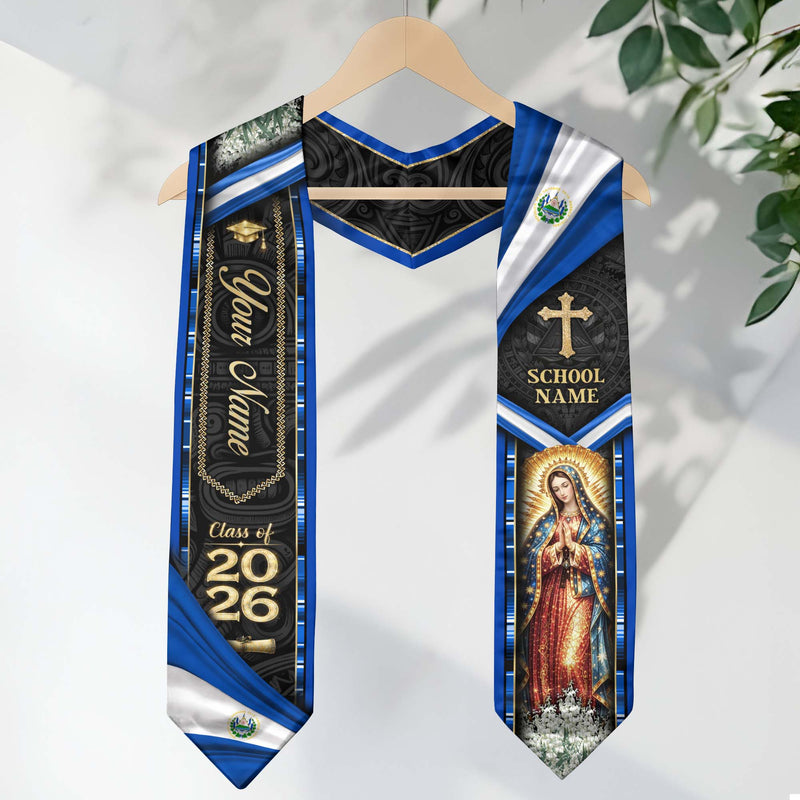 Personalized El Salvador Graduation Sash 2026 - Virgin Mary Heritage Stole